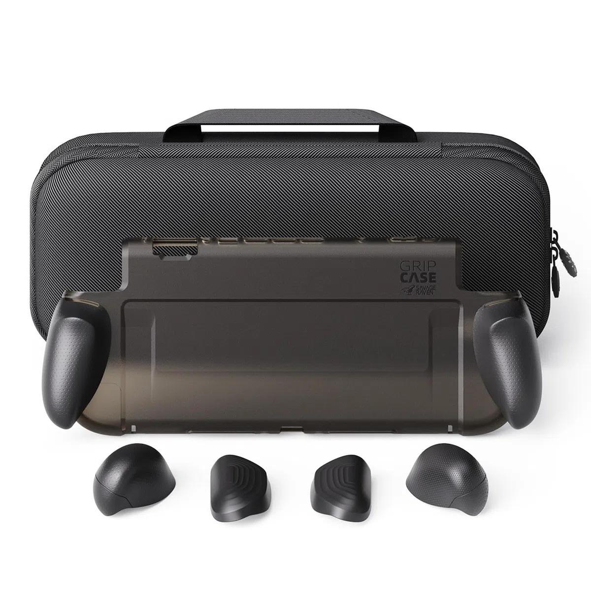 Savage Raven by Skull & Co. GripCase Bundle for Nintendo Switch 2: Dockable Soft Protective Case with Replaceable Grips [to fit All Hands Sizes], with Hard Shell Huge Storage Carrying Case, Black