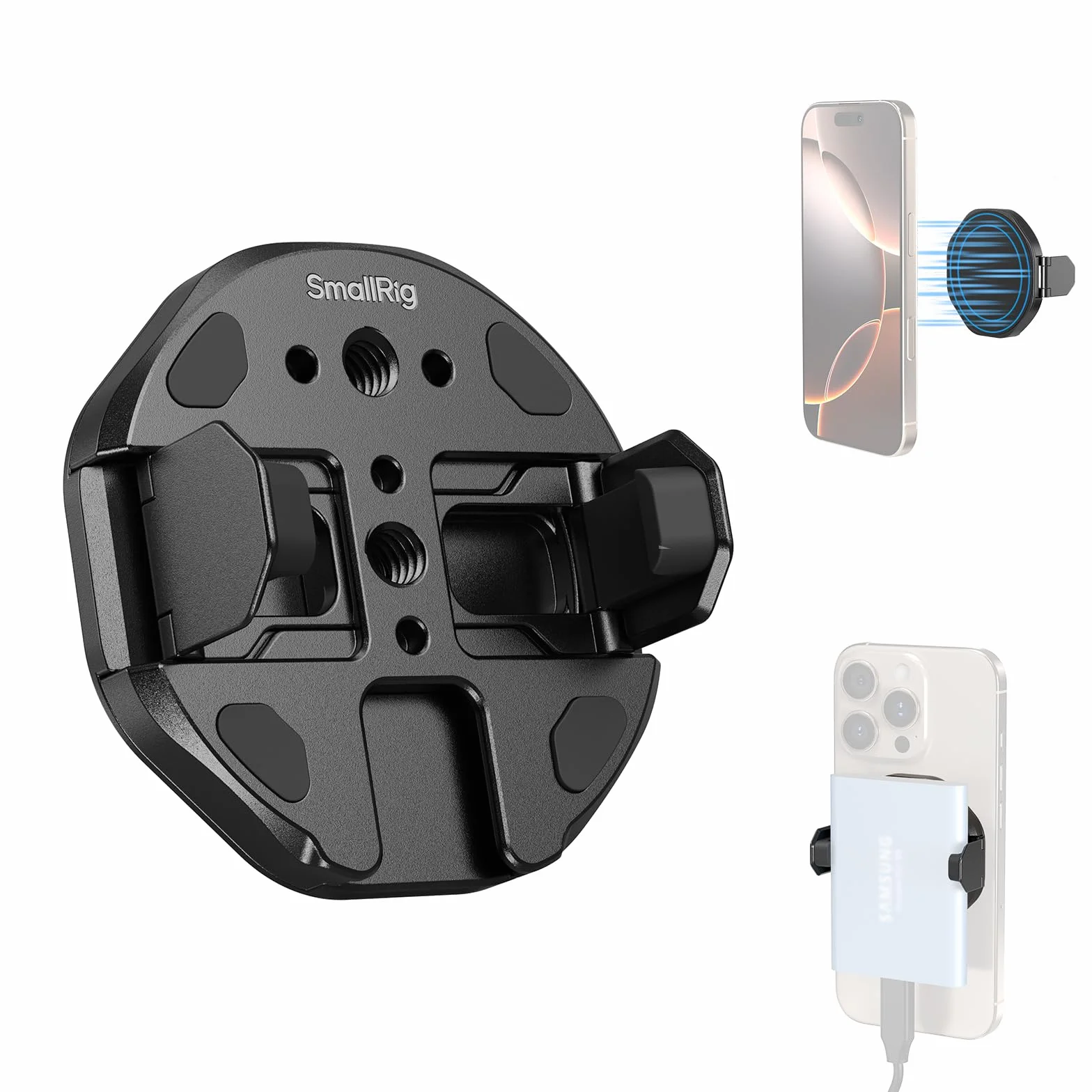 SMALLRIG Magnetyczny uchwyt do telefonu SSD z do Magsafe, 45-70 mm (1,77''-2,76''), szeroki zacisk, gwint 1/4"-20 i zimna stopka, do Samsung T3/T5, do SanDisk, do Crucial,do iPhone'a - 5157