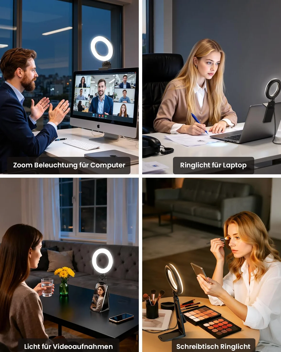Evershop lampa pierścieniowa do laptopa, telefonu komórkowego, 5", lampa pierścieniowa ze statywem i uchwytem na telefon komórkowy, 3 kolory światła + 10 poziomów jasności, obracane o 360°