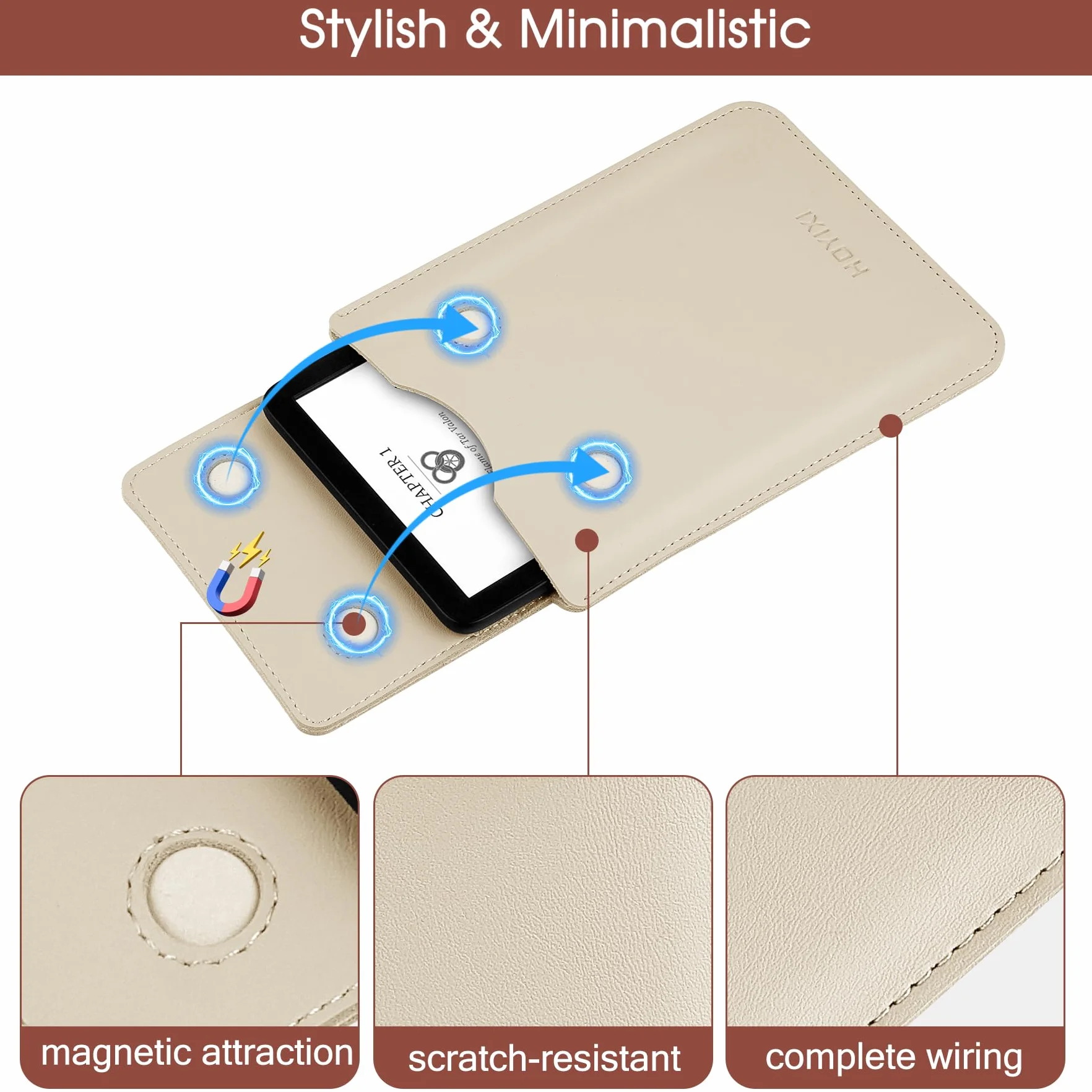 HoYiXi Uniwersalne etui do 6,8" 7" Paperwhite / Colorsoft / Signature Edition 2025 i 2021 kompatybilne z 6,8" Kobo Clara HD / PocketBook / Tolino / Sony skórzane etui do czytnika e-booków 6,8-7