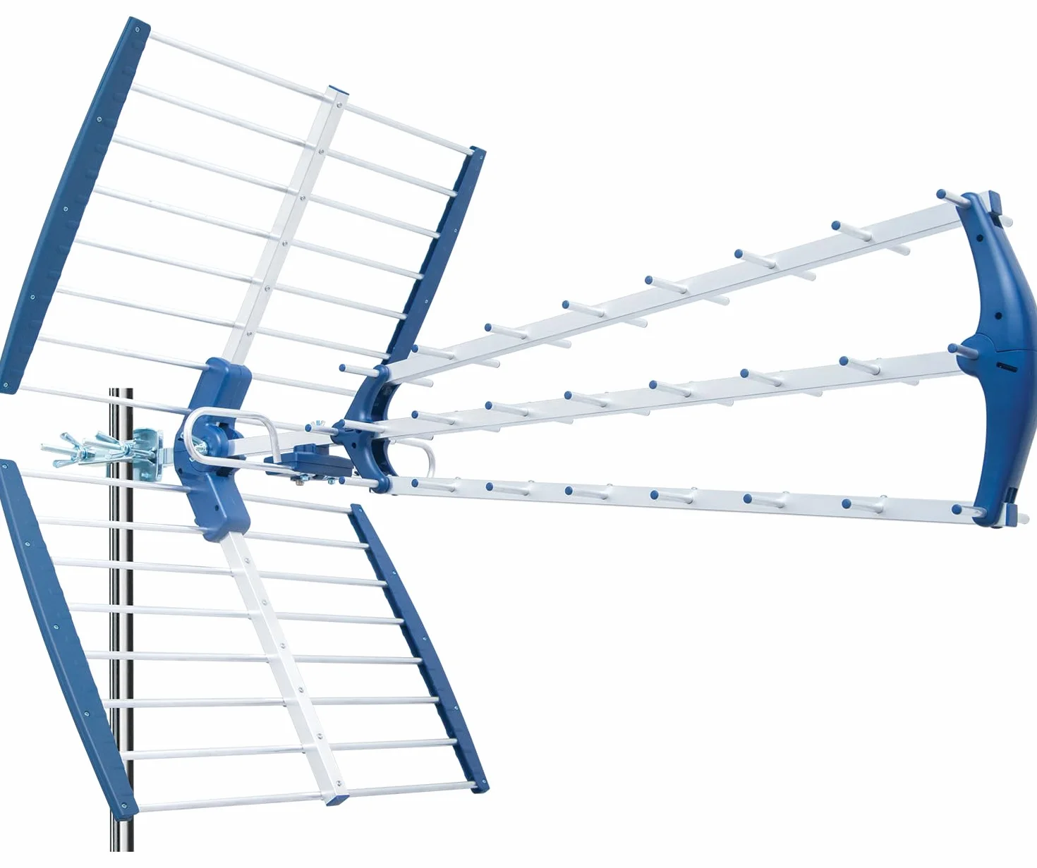 EDISION TALOS 18db Potrójna cyfrowa antena naziemna UHF 21-48, z odcięciem 5G LTE, idealna do odbioru kanałów cyfrowej telewizji naziemnej DVB-T/T2, długość 47cm, niebieska i aluminiowa