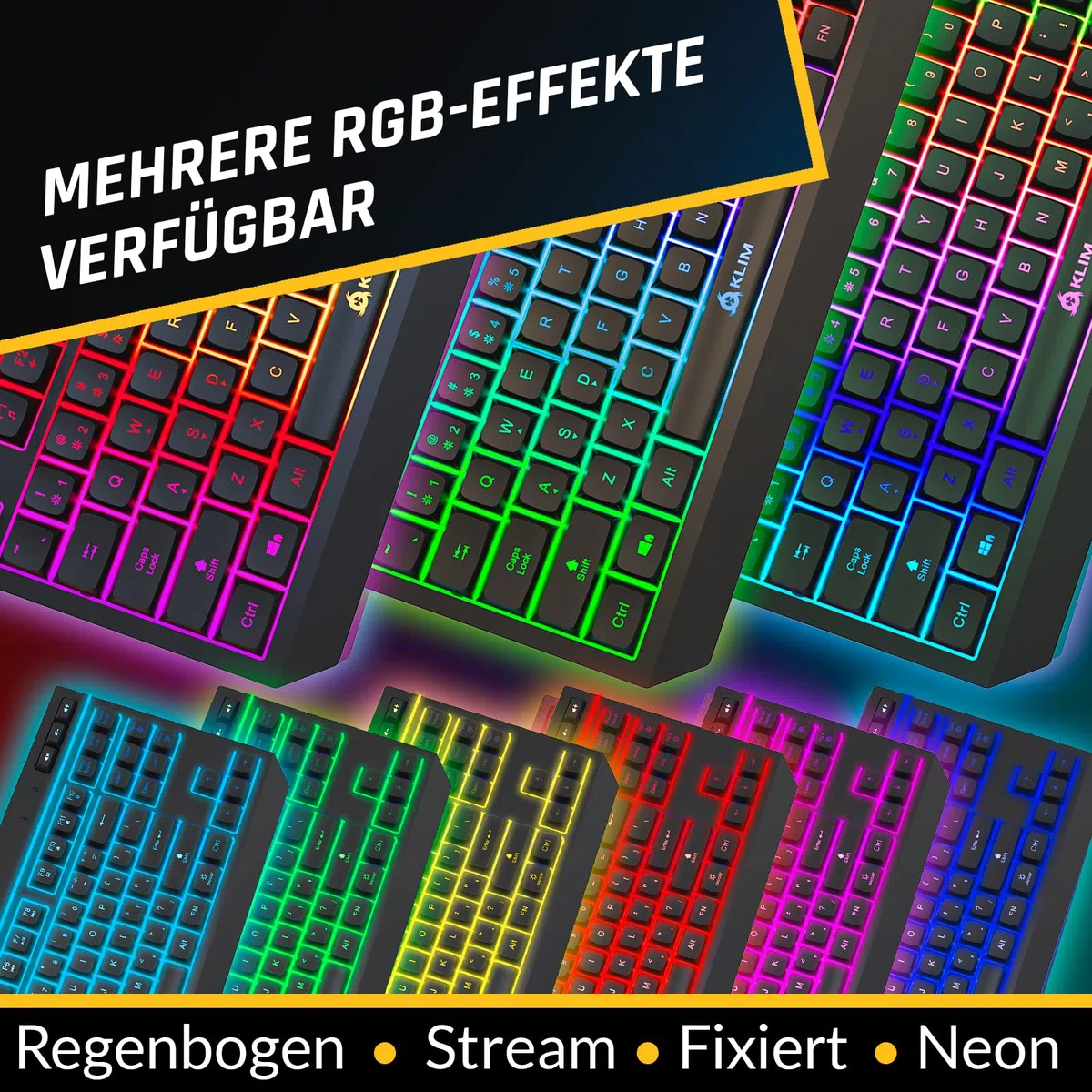 KLIM Duo – nowość 2023 – klawiatura bezprzewodowa – kompaktowa, wytrzymała, ergonomiczna – podświetlana klawiatura TKL bezprzewodowa – bezprzewodowa mysz i klawiatura RGB – trwała wbudowana bateria