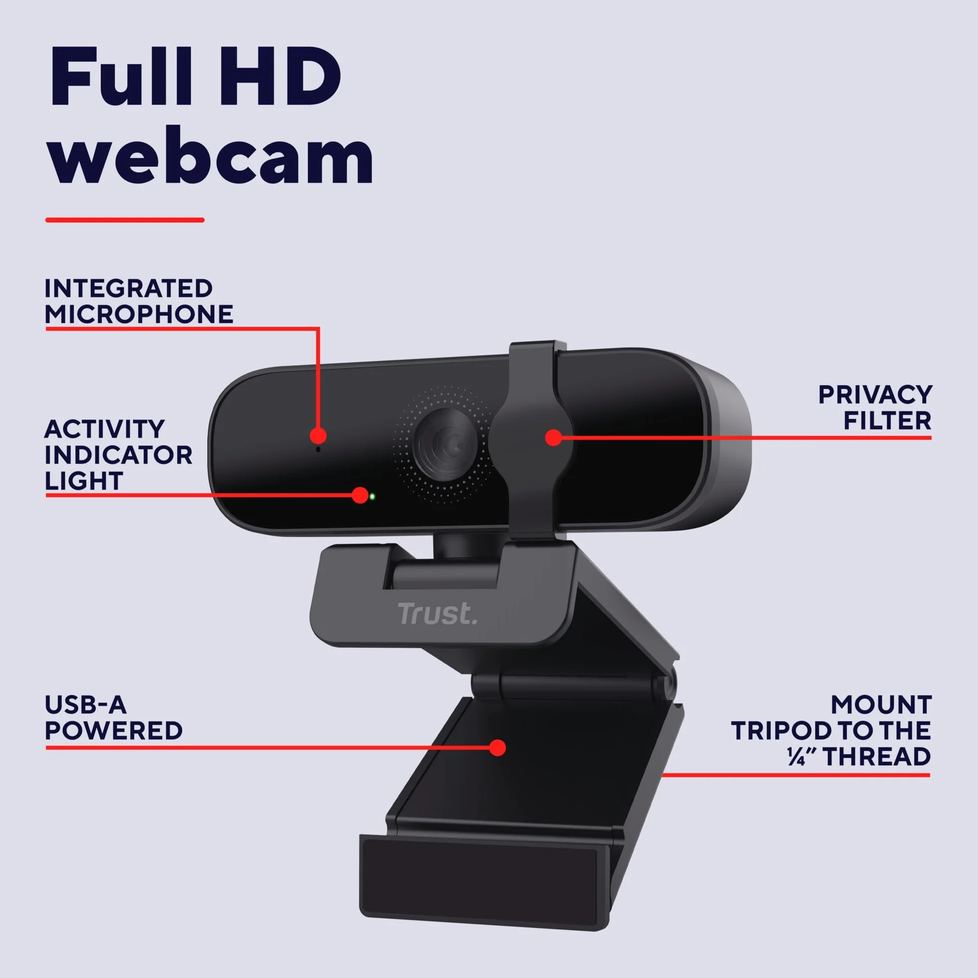 Trust Oran Kamera Internetowa Full HD 1080p 30 FPS USB z Mikrofonem, Czarna