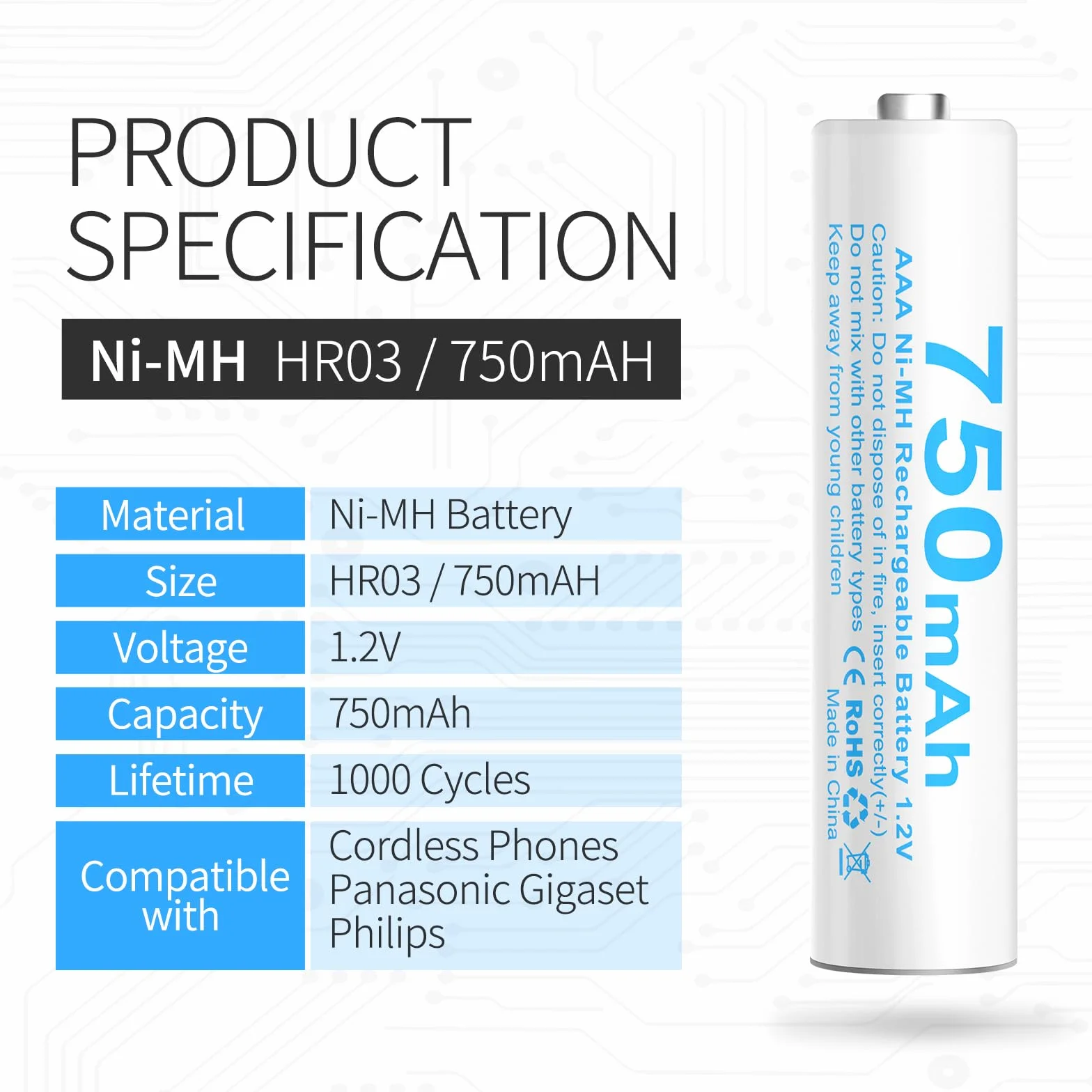 Wymienna bateria AAA HR03 kompatybilna z telefonami bezprzewodowymi Gigaset 750 Mah (4)