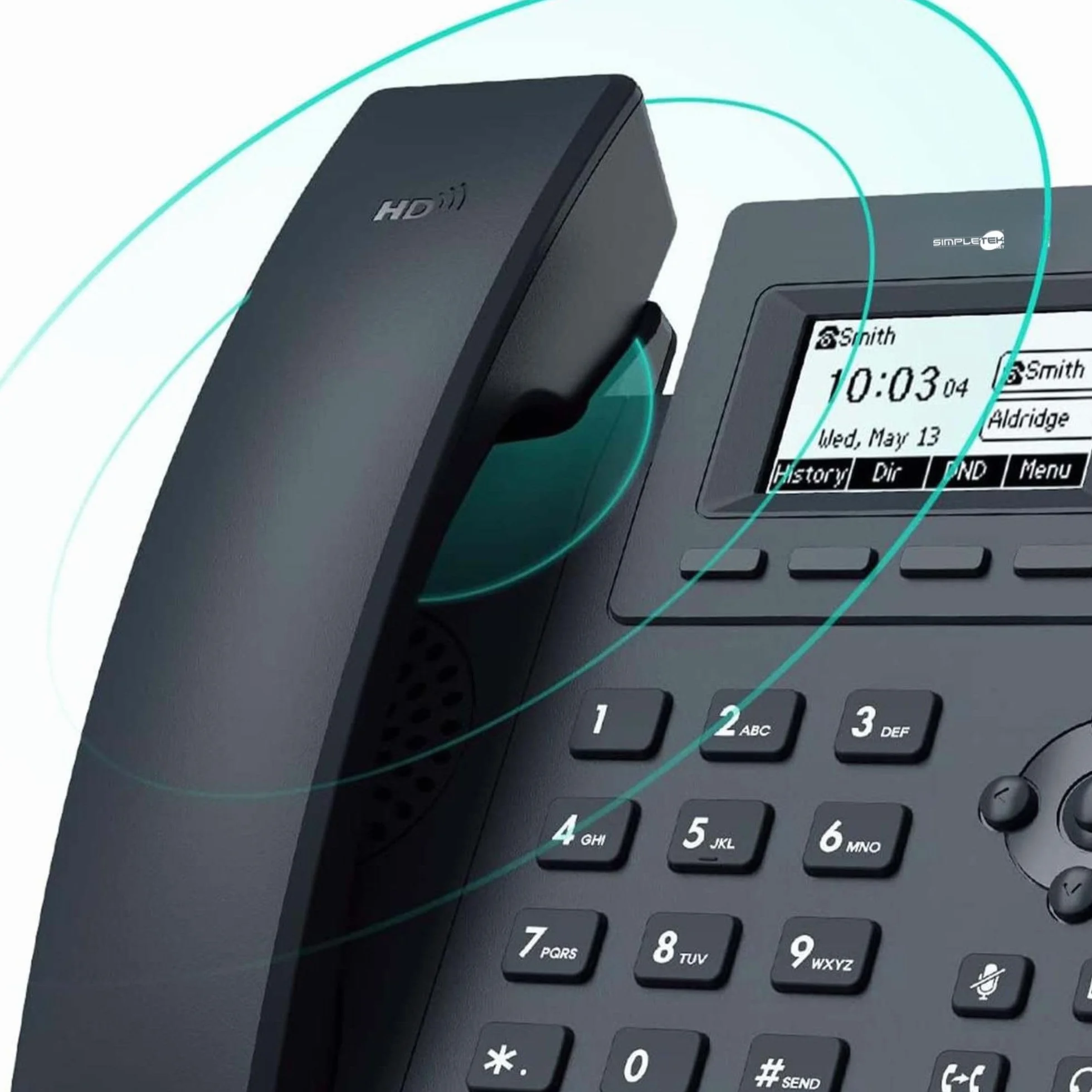 SIMPLETEK - Telefon IP VoIP, 2 konta SIP, podświetlany wyświetlacz, dźwięk HD, EHS i PoE, 2 x Ethernet 10/100 (odnowiony)