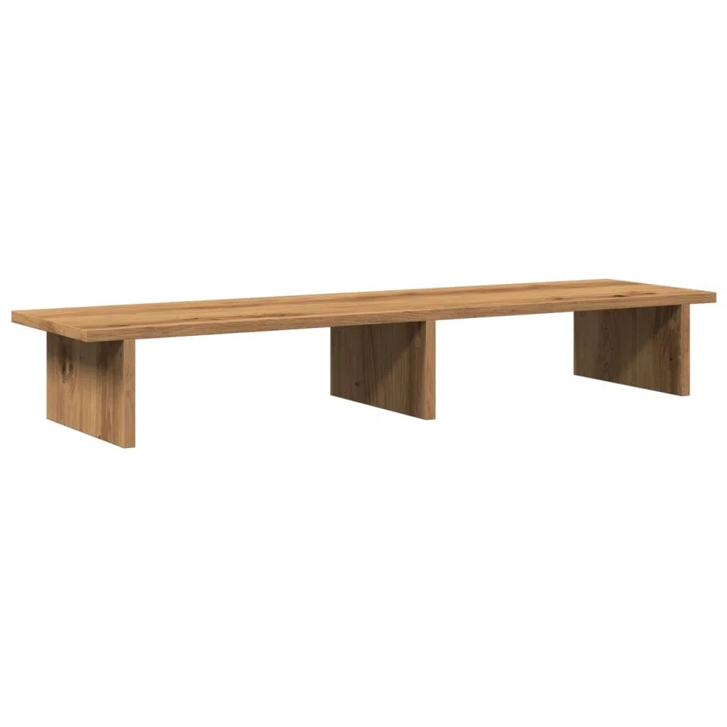Stojak na monitor z materiału drewnopochodnego, dąb Artisan, 100 x 27 x 15 cm, z półką na klawiaturę i przechowywaniem, ergonomiczny stojak na laptopa do domowego biura, do gier i nauki