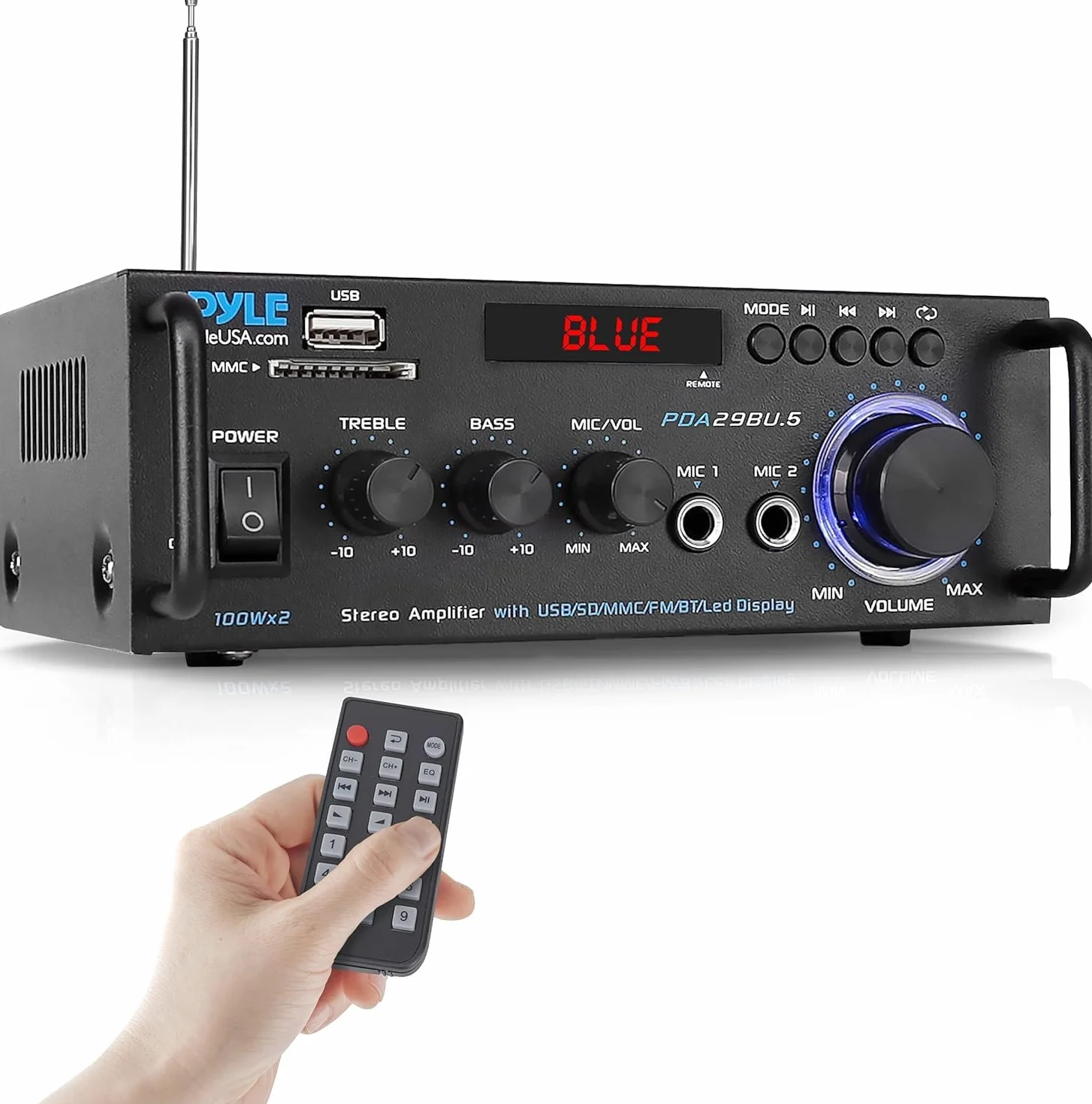 Wireless Bluetooth Stereo Power Amplifier - 200W Dual Channel Sound Audio Stereo Receiver System w/RCA, USB, SD, MIC IN, FM Radio, For Home Theater Entertainment via RCA, Studio Use - Pyle PDA29BU