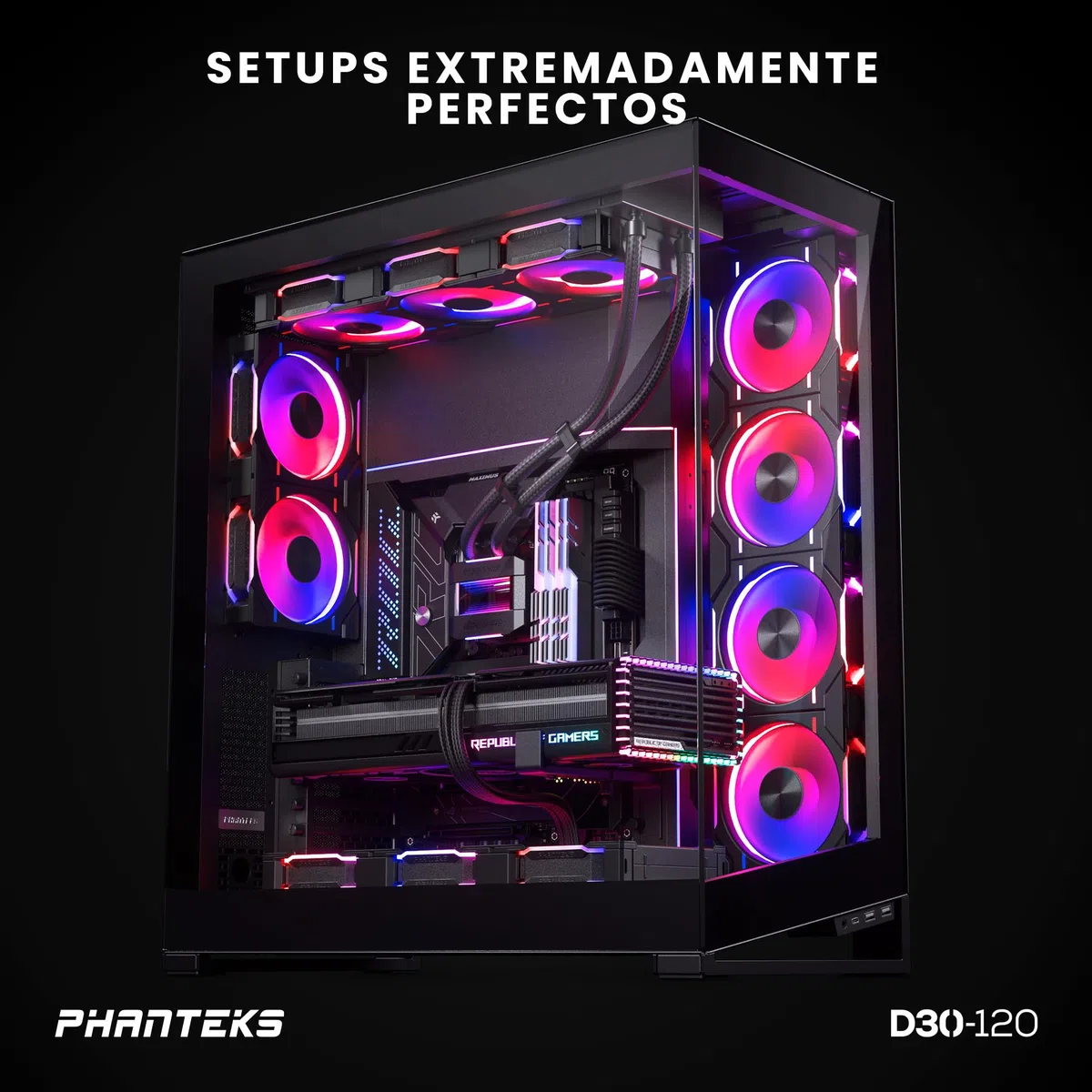 Phanteks D30 PWM 3 żarówki D-RGB ze standardowym przepływem powietrza, czarne, 120 mm