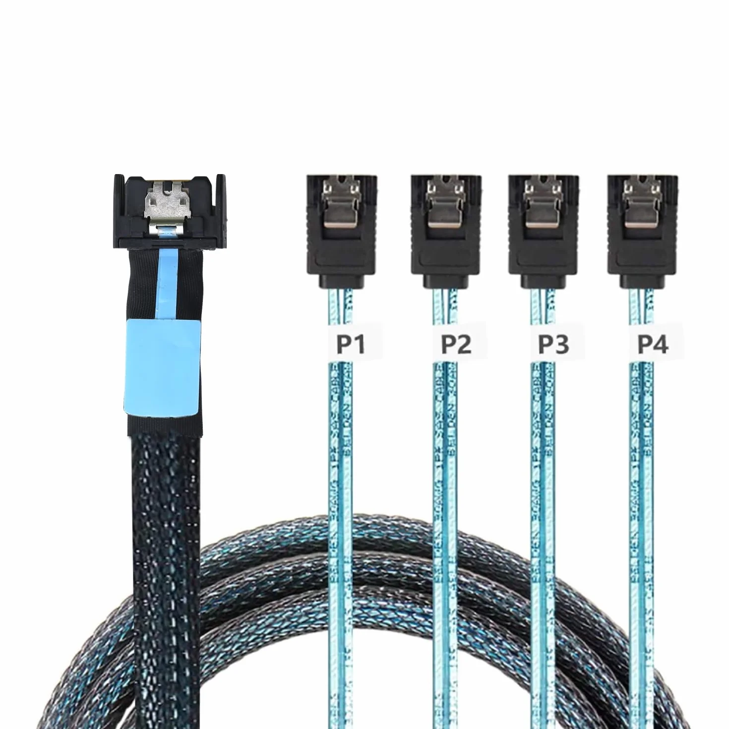 Mini SAS MCIO STR PCI-E 5.0 SFF-8654 Slimline SAS 4i 38Pin męski na 4X SATA żeński przedłużacz 0,8 m