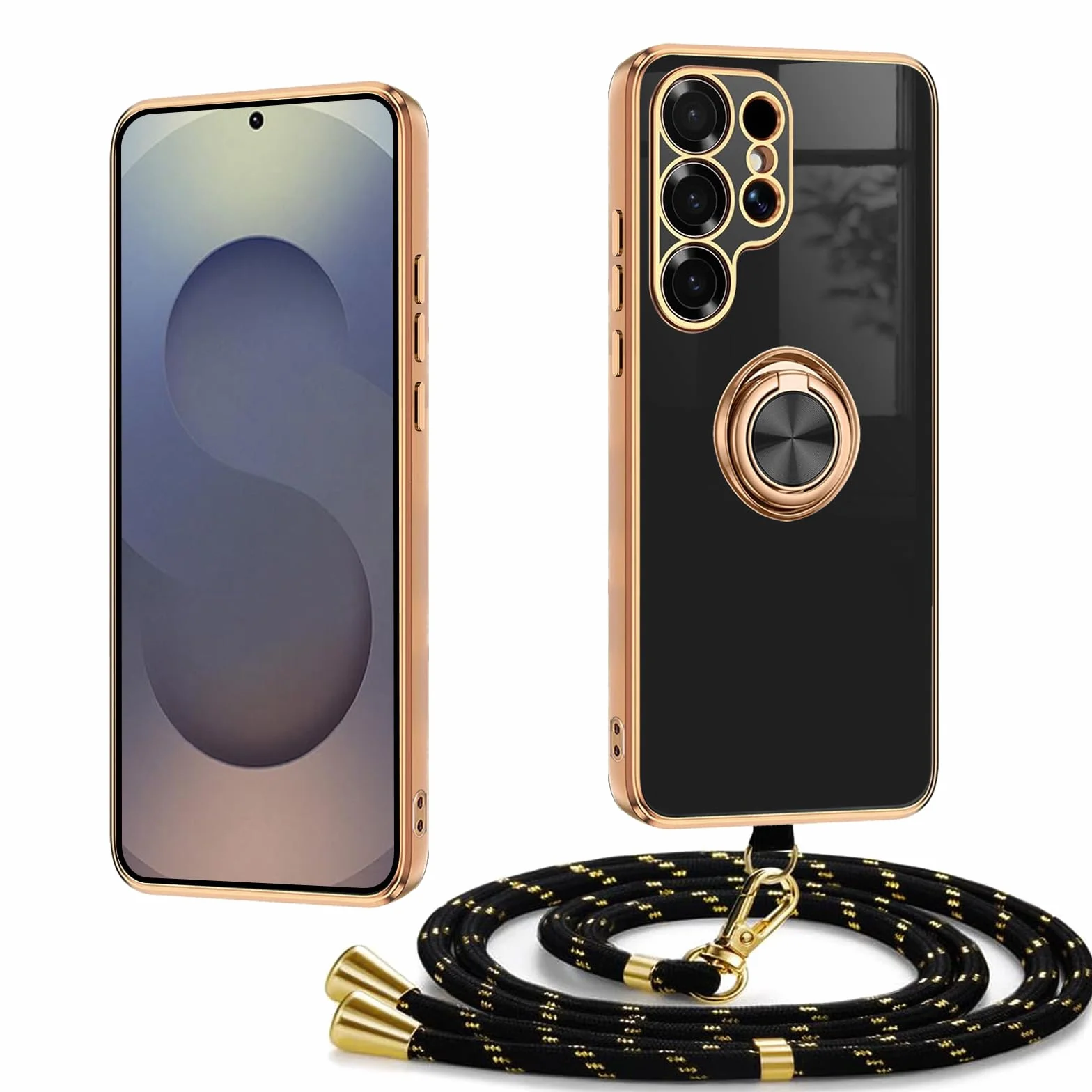 Galwaniczne etui do Samsung Galaxy S26 Ultra ze smyczą Regulowany naszyjnik na telefon komórkowy pasek na ramię Odporny na wstrząsy silikonowy pokrowiec ze smyczą z pierścieniem Wsparcie