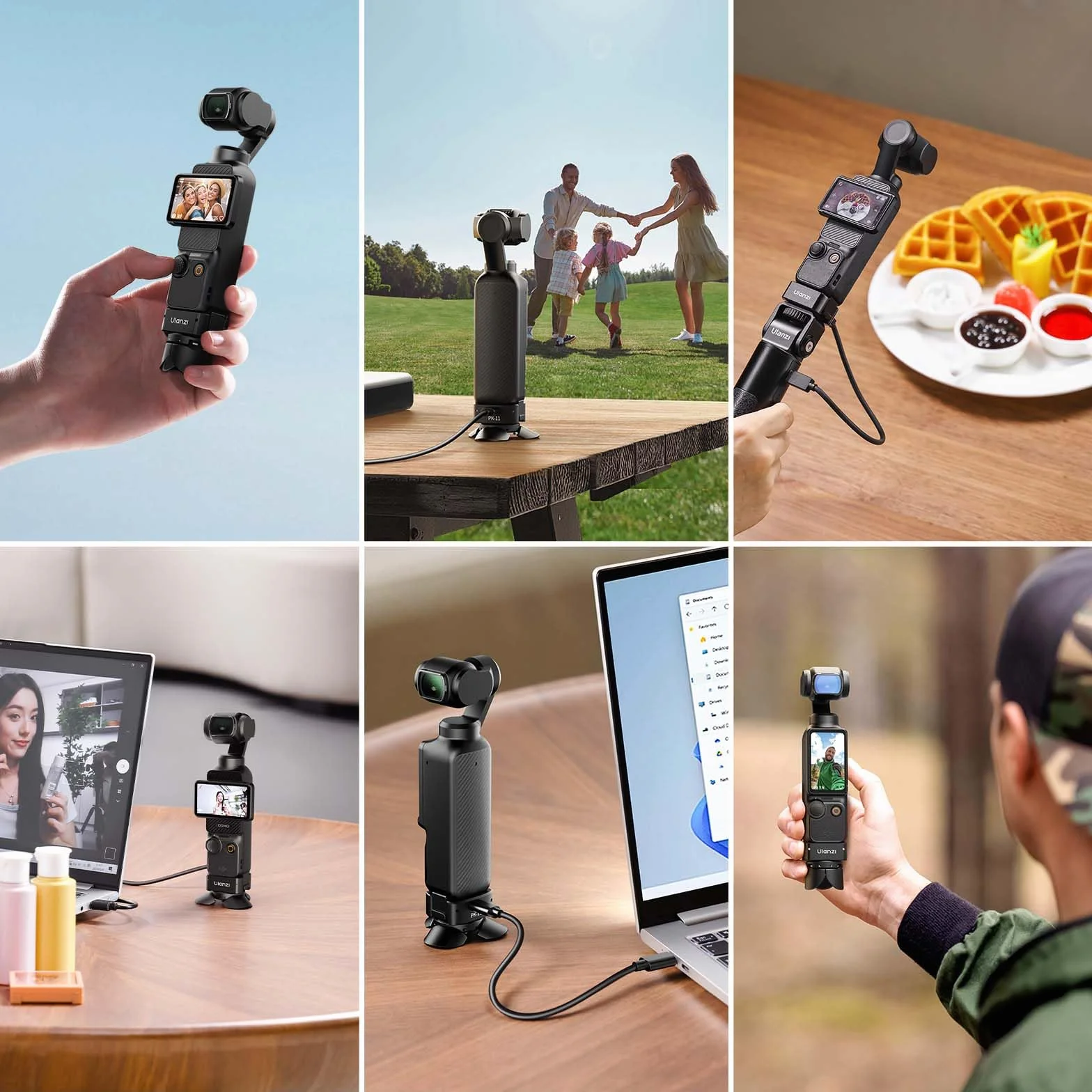 ULANZI Zestaw mini statywu z szybkim uwalnianiem do DJI Osmo Pocket 3, w pełni funkcjonalny port typu C, podstawa adaptera ładującego do Pocket 3 akcesoria z otworem na śrubę 1/4 do statywów (PK-08 i