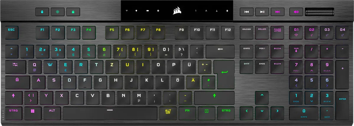 CORSAIR K100 AIR Wireless RGB Ultra-Thin Mechanical Gaming Keyboard – CHERRY MX Low Profile Tactile Switches – Bluetooth – kompatybilna z iCUE – PC, Mac, PS5, PS4, Xbox – QWERTZ DE – czarna