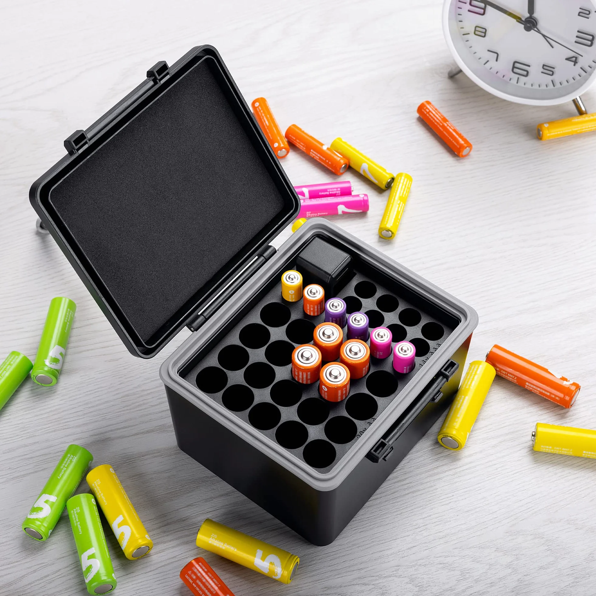 JJC Organizer na baterie AAA walizka tester baterii wodoodporna obudowa pomieści 20x AA 14x AAA