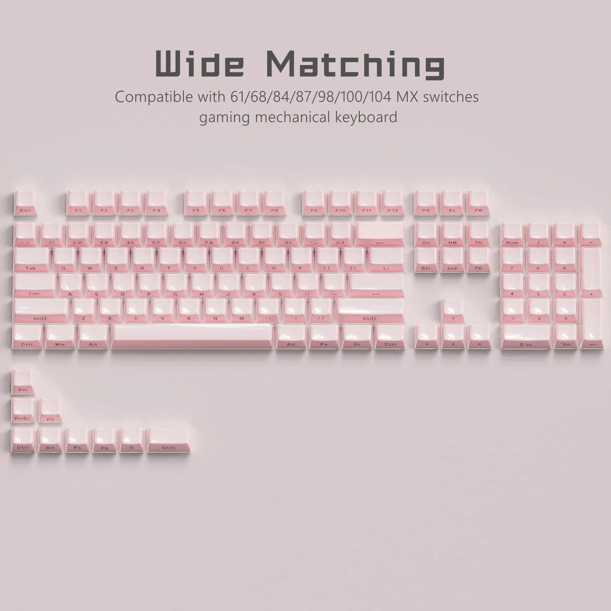 Womier Keycaps, Crystal Jelly Keycaps 60 65 75 100 Percent, Side Printed Elegant Key caps Custom113 Keys, OEM Profile for 61/68/84/87/98/100 Cherry Gateron MX Mechanical, Pink