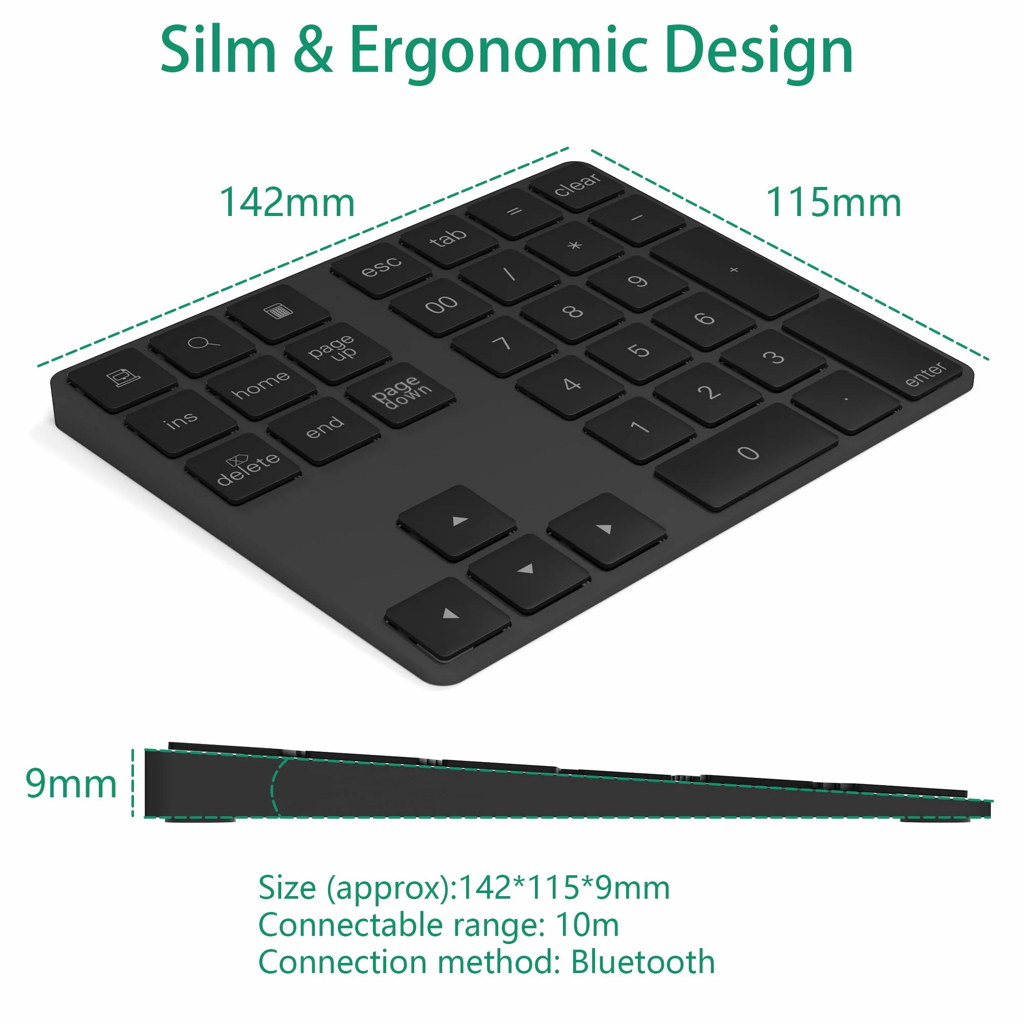 Klawiatura numeryczna Bluetooth, bezprzewodowa klawiatura z wieloma skrótami, 34-klawiszowa klawiatura numeryczna do M acbook/iP ad/laptopa/PC/telefonu, kompatybilna z Surface Pro, Windows,