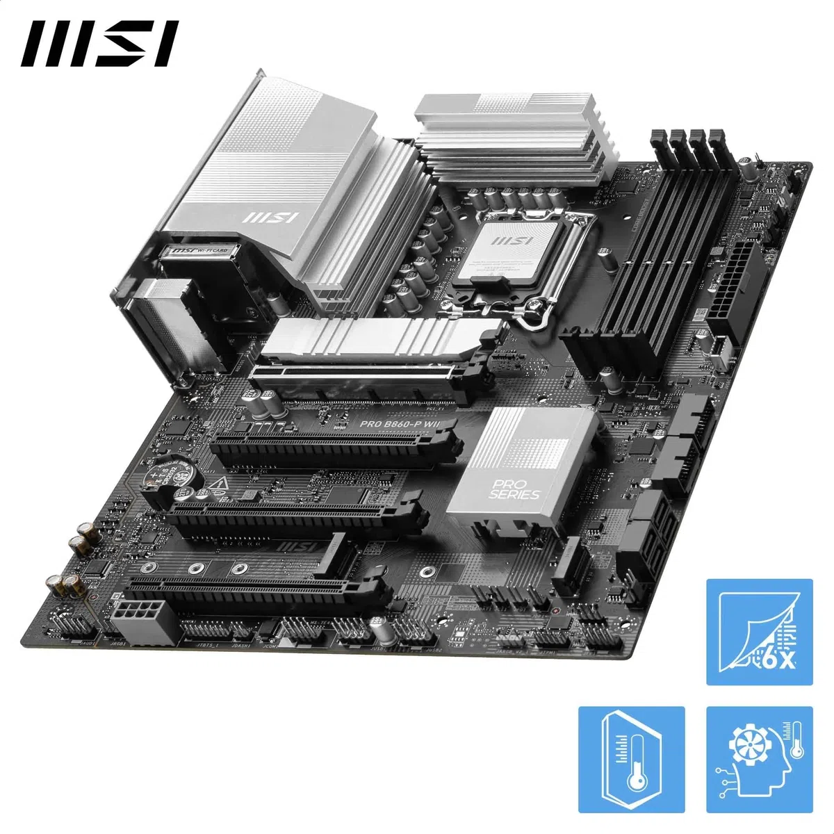 MSI PRO B860-P WIFI płyta główna, ATX - obsługuje procesory Intel Core Ultra (seria 2), LGA 1851-12 DRPS, DDR5 Memory Boost (8600+ MT/s OC), PCIe 5.0 x16 i 4.0 x16, M.2 Gen 5, Wi-Fi 7, 5G LAN
