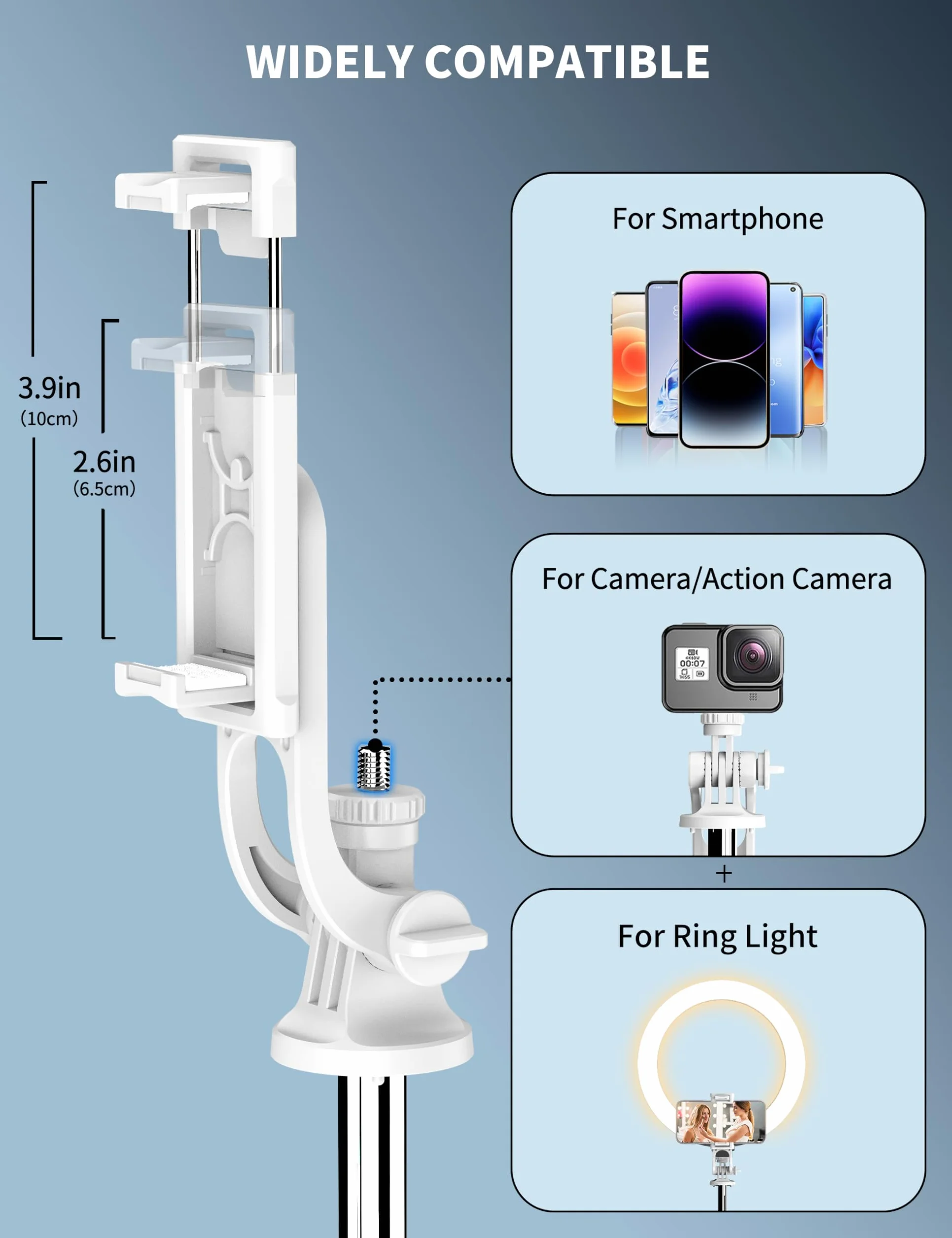 Statyw selfie stick 180 cm, rozszerzalny statyw do telefonu komórkowego All-in-1 z bezprzewodowym pilotem zdalnego sterowania, uchwyt na telefon komórkowy kompatybilny z Gopro, iPhone, Samsung