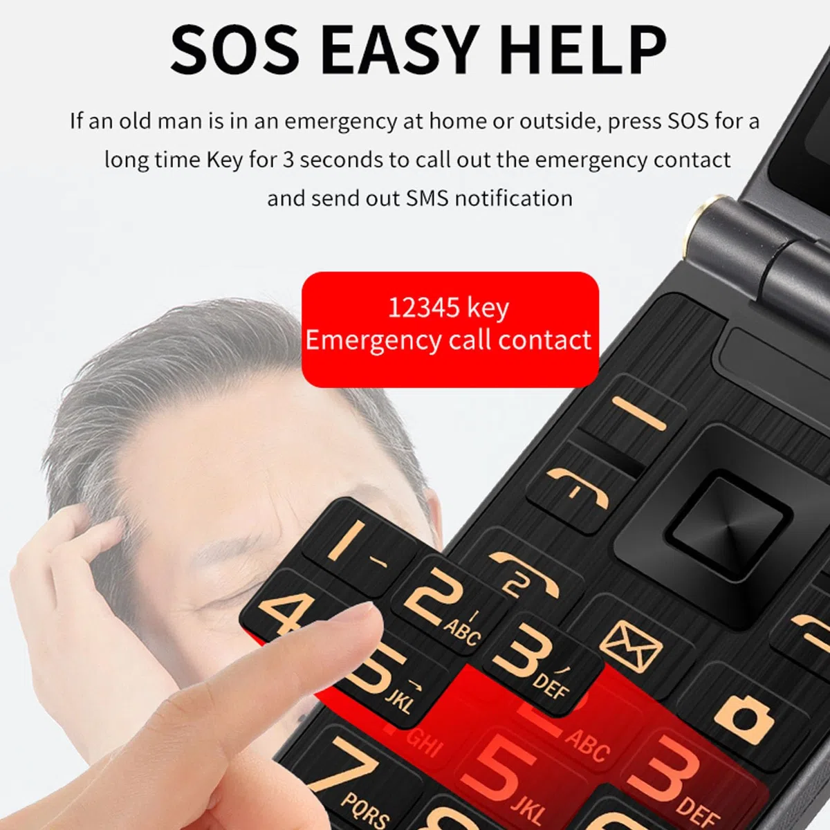 Telefon Komórkowy 3G GSM, Telefon Komórkowy 3.0 w Klapce dla Seniorów, Telefon Komórkowy z Dwiema Kartami SIM z SOS/Dużym Przyciskiem/wyczyść Połączenie (niszczą kolor)