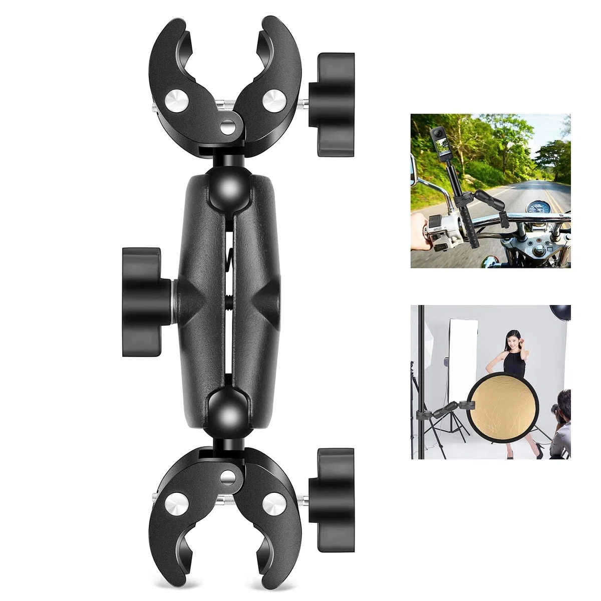 PULUZ Super Clamp Podwójny uchwyt na kamerę, uchwyt na szczypce kraba, magiczne ramię, podwójna głowica kulowa, adapter do parasola, do motocykla, roweru, poprzeczek, biurka, stojaka na światło,