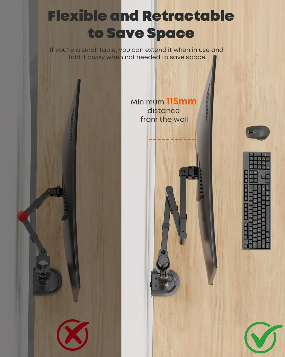 PUTORSEN Uchwyt do monitora 17–32 cali, długie ramię 711 mm, VESA 75/100 mm, 9 kg