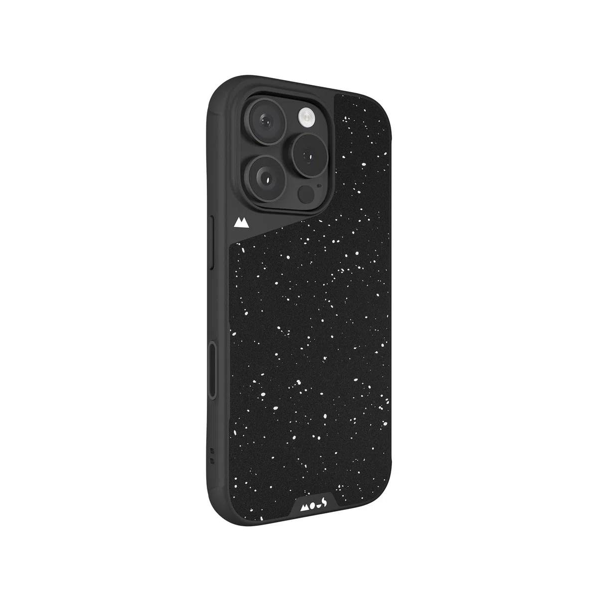 Mous Etui do iPhone'a 16 Pro MagSafe kompatybilne z przyciskiem sterowania kamerą - Limitless 6.0 - nakrapiana czarna tkanina - ochronne, odporne na wstrząsy etui na telefon