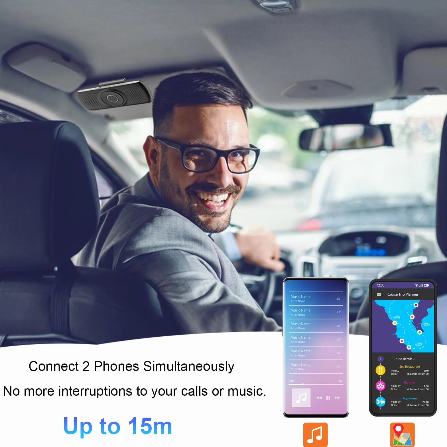 Zestaw Głośnomówiący Bluetooth 5.0 z Klipsem, Slotem na Kartę TF, Zintegrowanym Mikrofonem, Obsługą Siri i Asystenta Google, do Muzyki, GPS, Telefonu