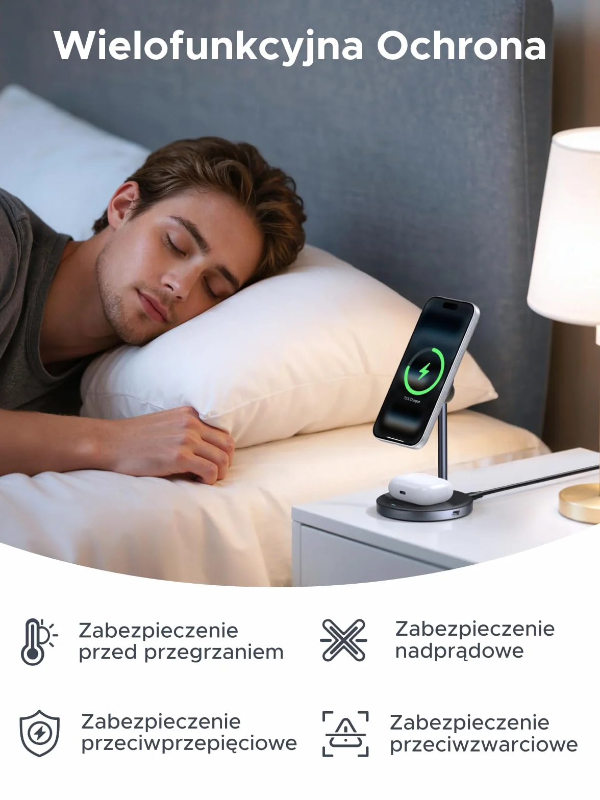 UGREEN Zapix Qi2 Magnetyczna Bezprzewodowa Ładowarka 2 w 1 15W Stacja Ładowania iPhone MagSafe