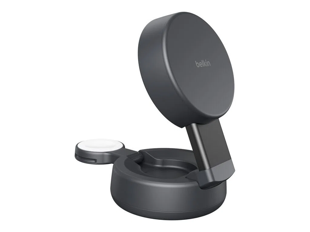 Belkin UltraCharge Pro Stacja Ładująca Qi2 2 w 1, 25 W – Czarna | Zgodna z MagSafe Bezprzewodowa Ładowarka do Urządzeń iPhone, Apple Watch i Słuchawek, Certyfikat Qi2.2, z Zasilaczem 45 W