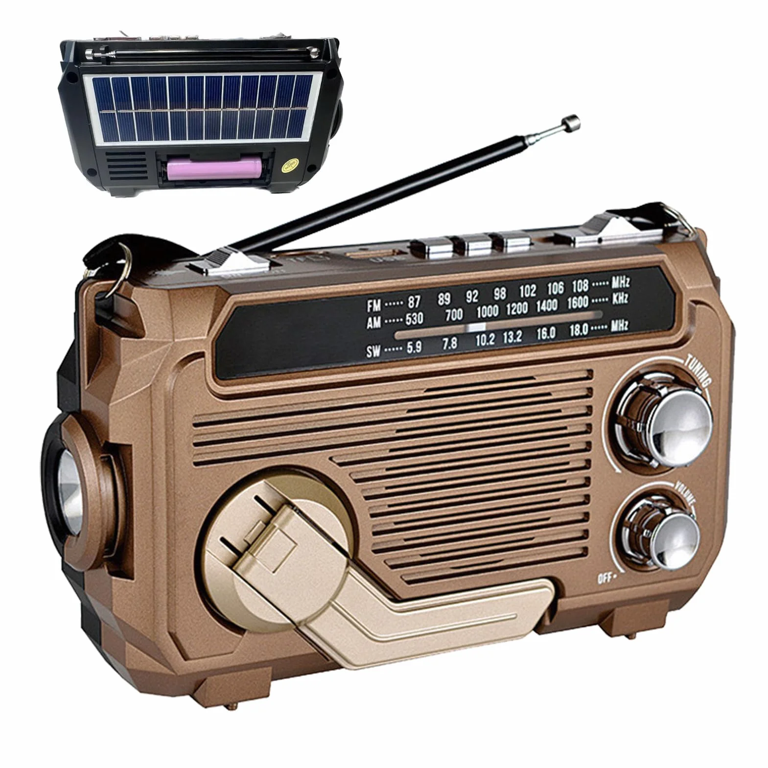 Radio z korbą słoneczną, radio z korbą | Przenośna latarka radiowa na baterię słoneczną z korbą ręczną,Bezprzewodowe radio survivalowe z 3-kierunkowym ładowaniem i latarką do użytku wewnątrz i na zewn