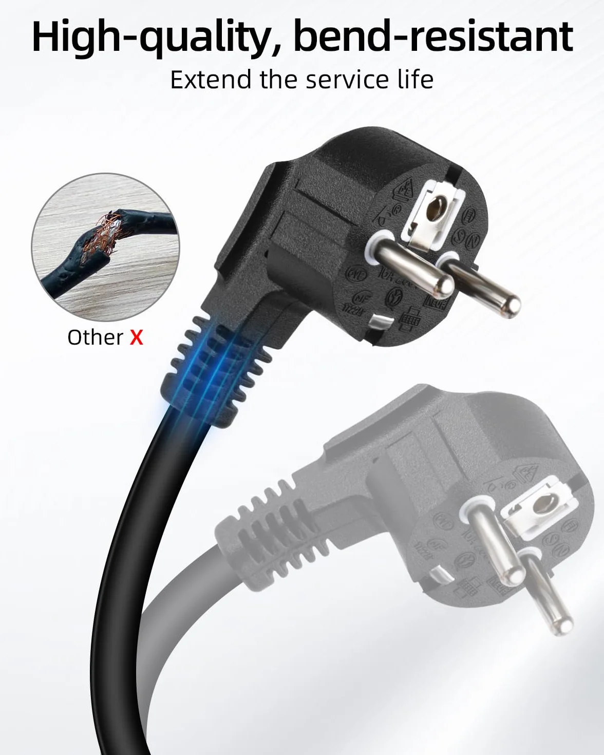 Schuko 90° Krótki przedłużacz, 3G1,5mm² z wtyczką męską i wtyczką żeńską, przedłużacz uziemienia, czarny
