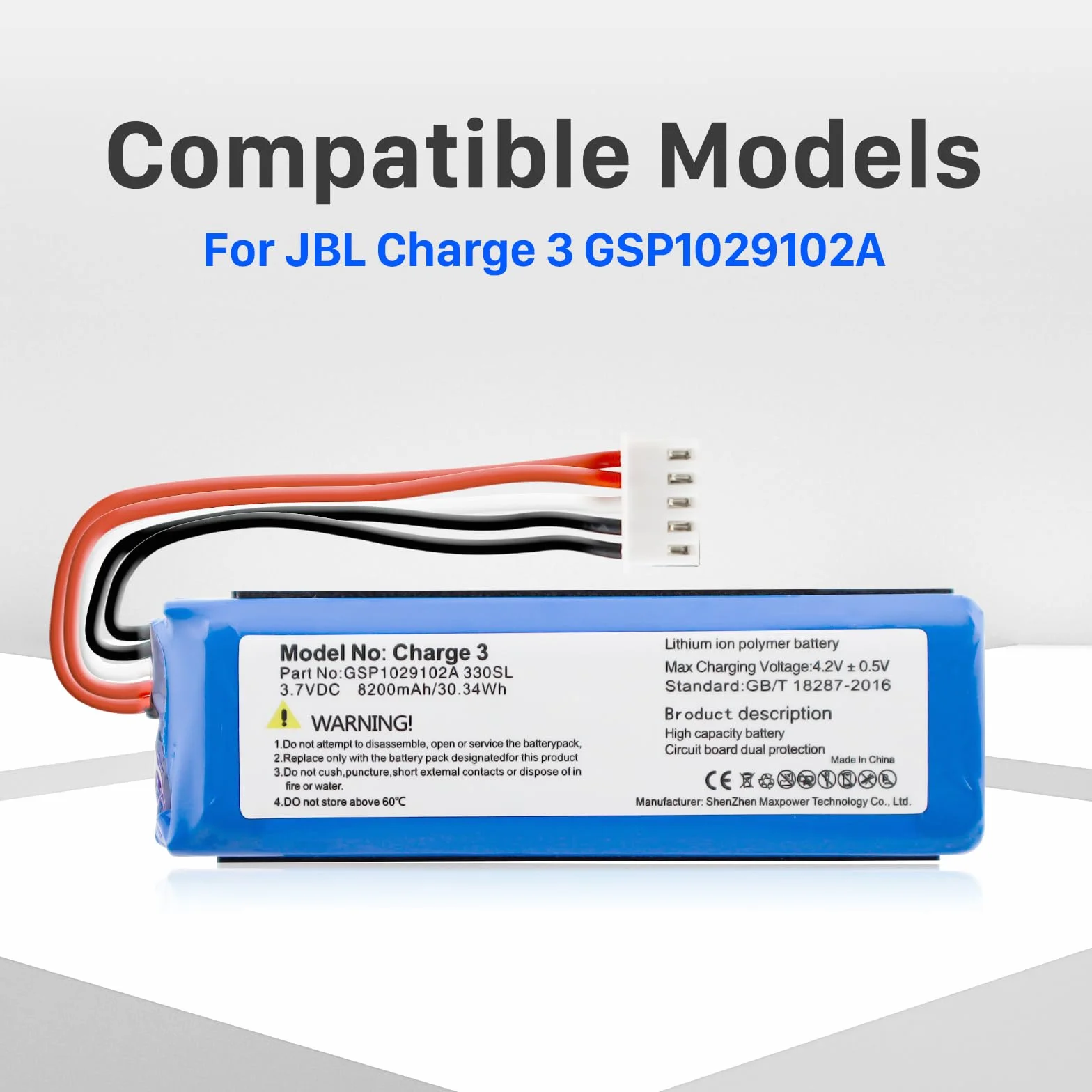 8200 mAh akumulator zastępczy do JBL Charge 3, kompatybilny z głośnikiem JBL Charge 3 GSP1029102A 330SL 3,7 V z narzędziem instalacyjnym