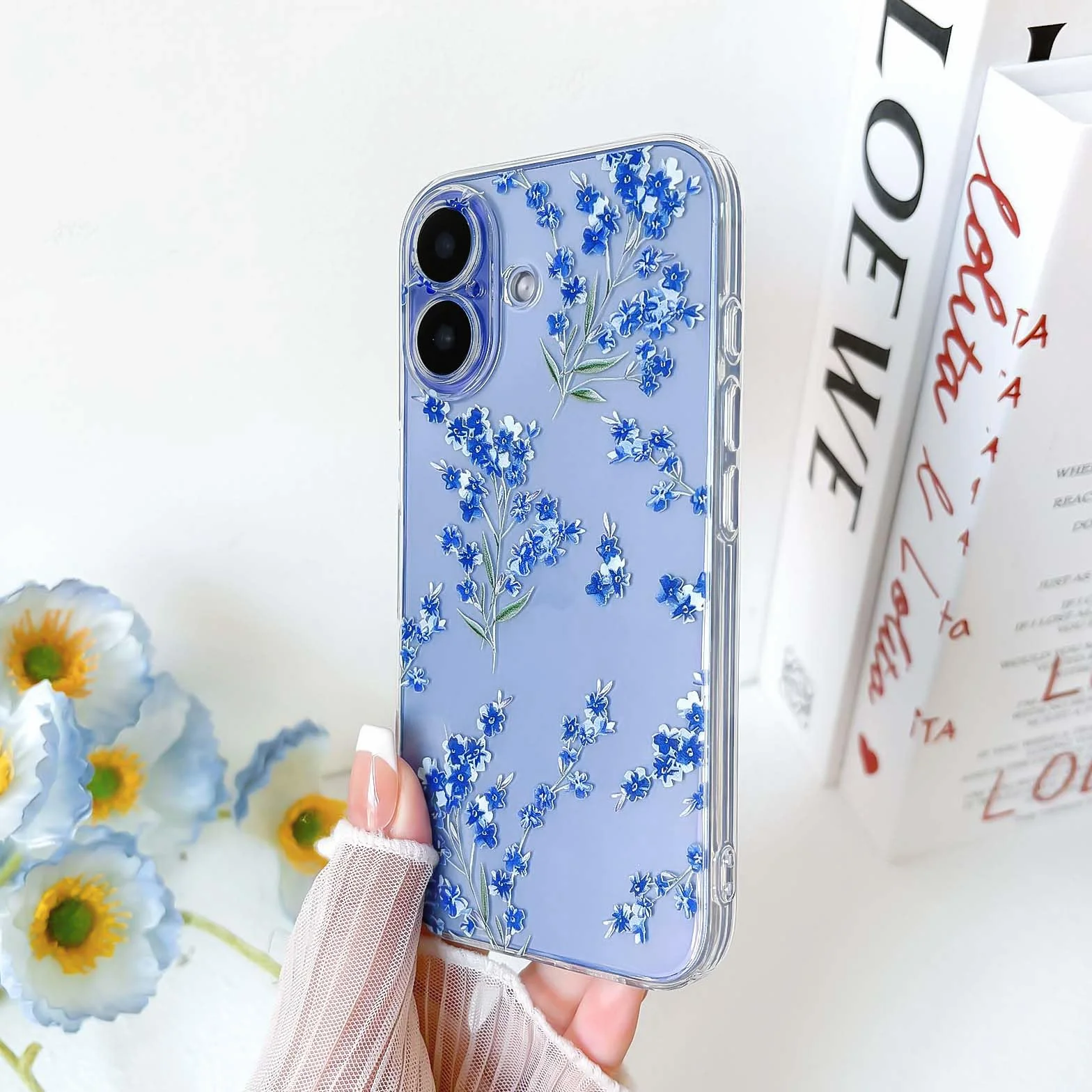 NITITOP Etui do iPhone 17 Śliczne przezroczyste kwiatowe kwiaty wzór dla kobiet dziewczyn kwiatowy wzór gałęzi miękkie etui TPU odporne na wstrząsy etui ochronne - niebieskie