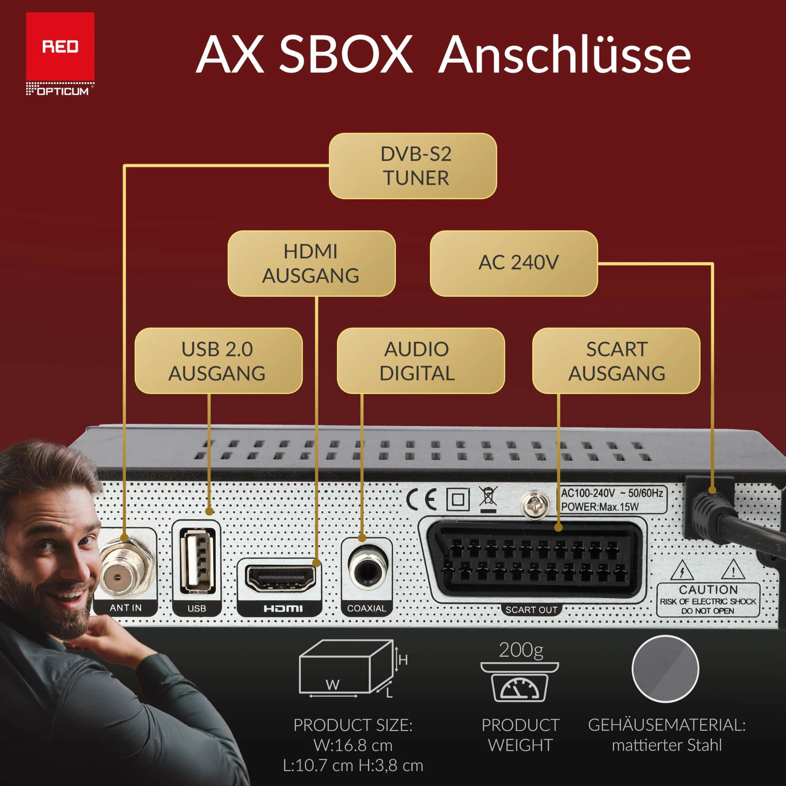 Odbiornik satelitarny Anadol Opticum SBOX 1080p Full HD DVB-S DVB-S2 HDMI SCART UNICABLE