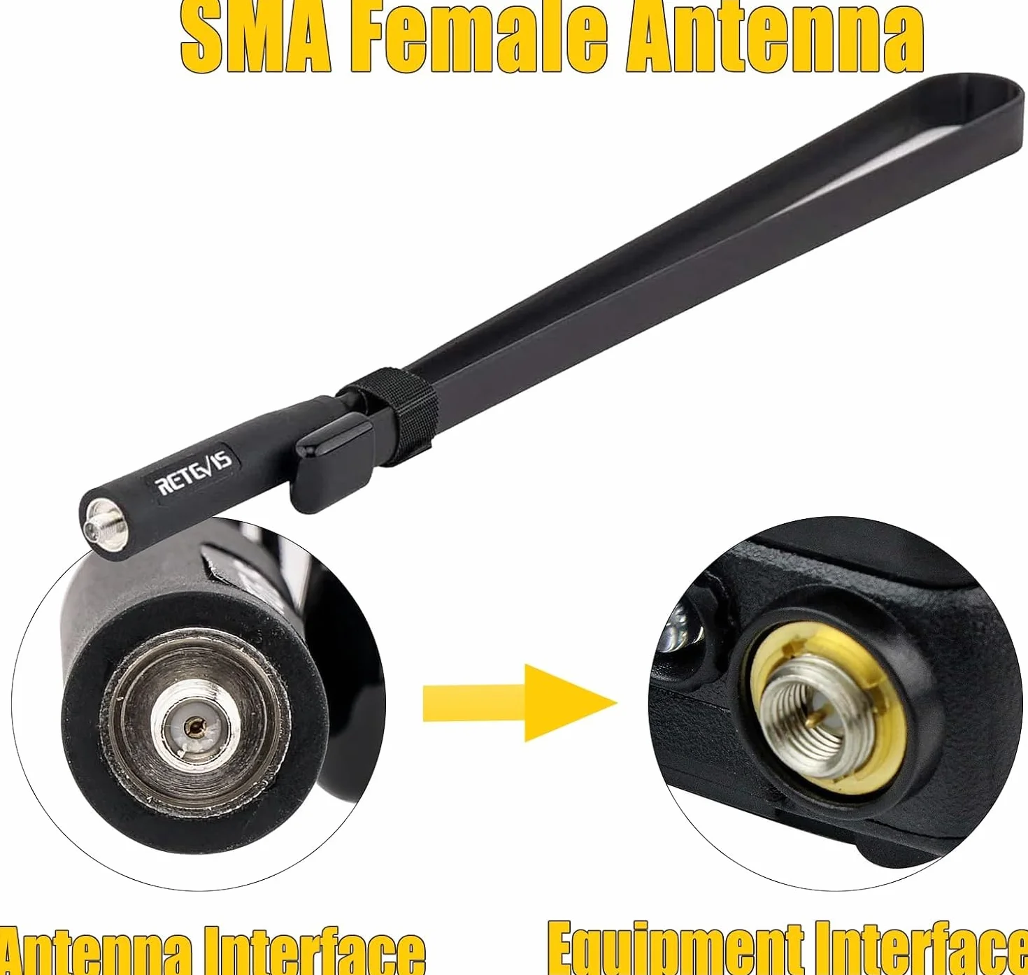 Retevis HA07 antena do krótkofalówki, dwukierunkowa antena radiowa SMA-F UHF/VHF 5 dBi o wysokim wzmocnieniu, kompatybilna z krótkofalówkami Baofeng UV-5R, UV-82, BF-888S, RT5R RT5RV RT21 (1 sztuka)