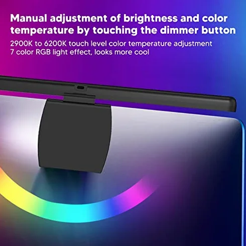 Lampa Monitora Komputerowego, Zakrzywiony Pasek świetlny Monitora do Pielęgnacji Oczu, ściemnianie Dotykowe, Brak Odblasków Ekranu, Efekt Rgb, Lampa Komputerowa LED USB C do Biurka