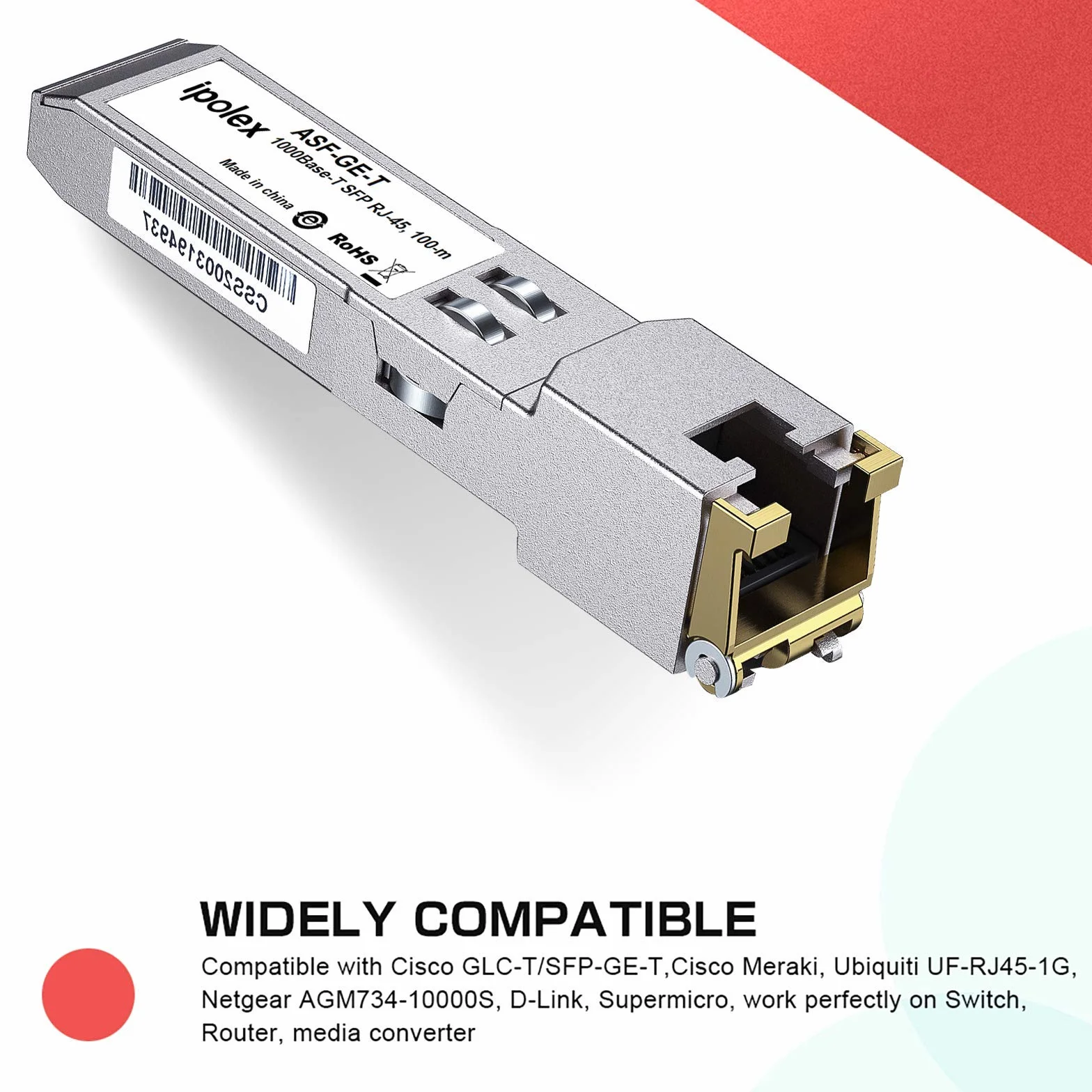 Gigabit SFP do RJ45 Copper SFP Transceiver, 1000Base-T Mini GBIC, 1.25G SFP to Ethernet Module, do Cisco GLC-T/SFP-GE-T, Meraki MA-SFP-1GB-TX, Ubiquiti UF-RJ45-1g and More, 2 sztuki