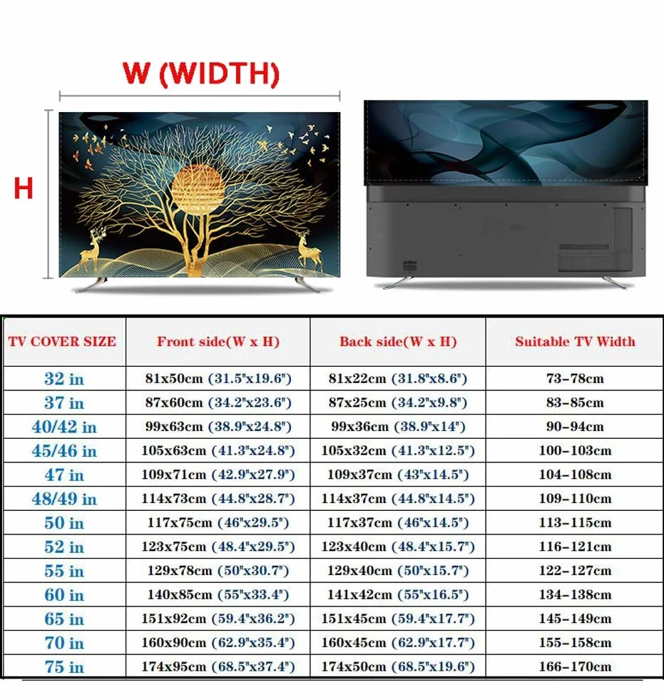 Pokrowiec na telewizor 32-75 cali, poliester odporny na kurz ochraniacz ekranu telewizora tkanina na LCD LED, dekoracja wnętrz sypialni salonu gładka miękka osłona przeciwpyłowa z nadrukiem