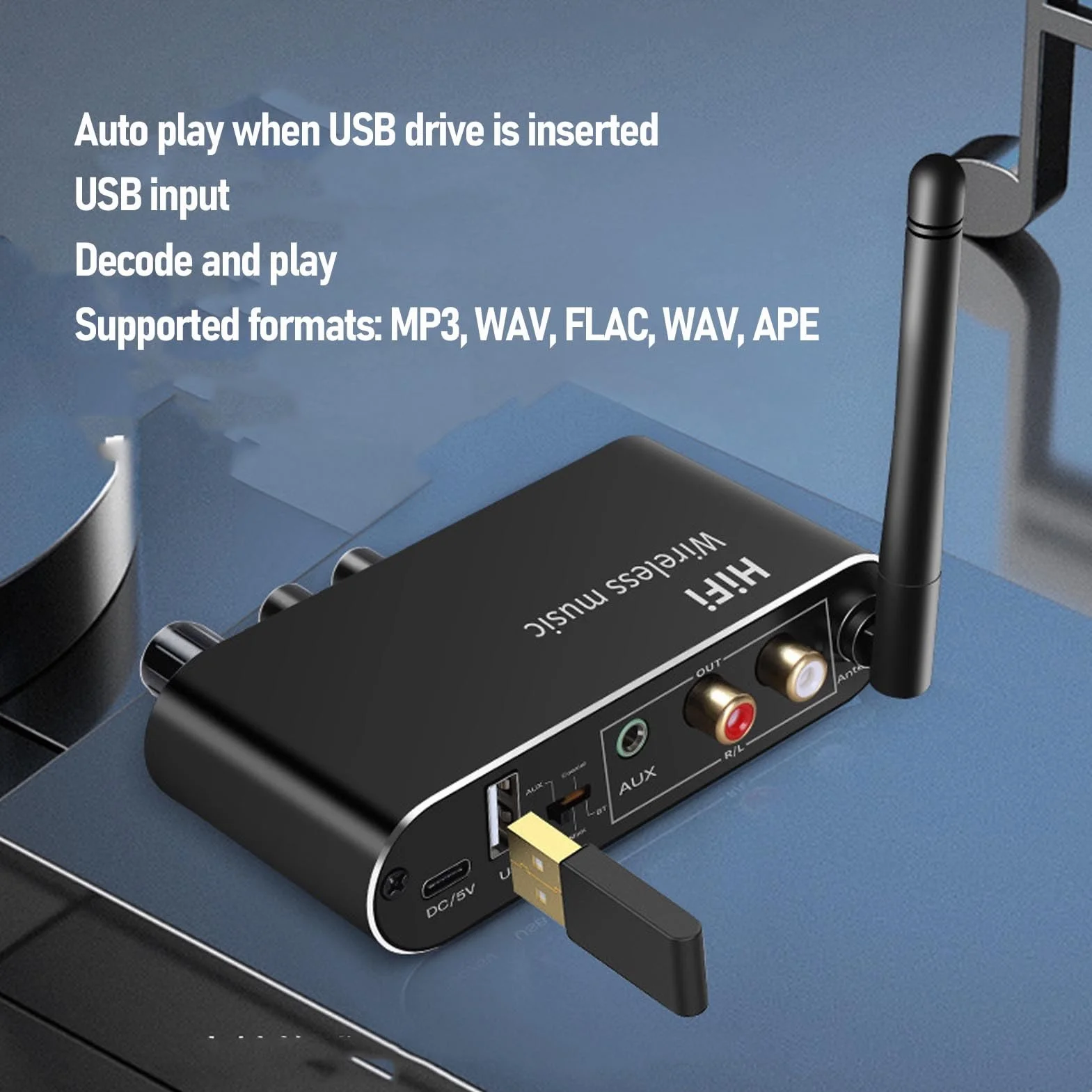 Cuifati Cyfrowe na Analogowe Konwerter Audio z Zdalnym Sterowaniem, Optyczne Koncentryczne Wejścia USB do Aux Wyjściowe Adapter Dźwiękowy Bluetooth
