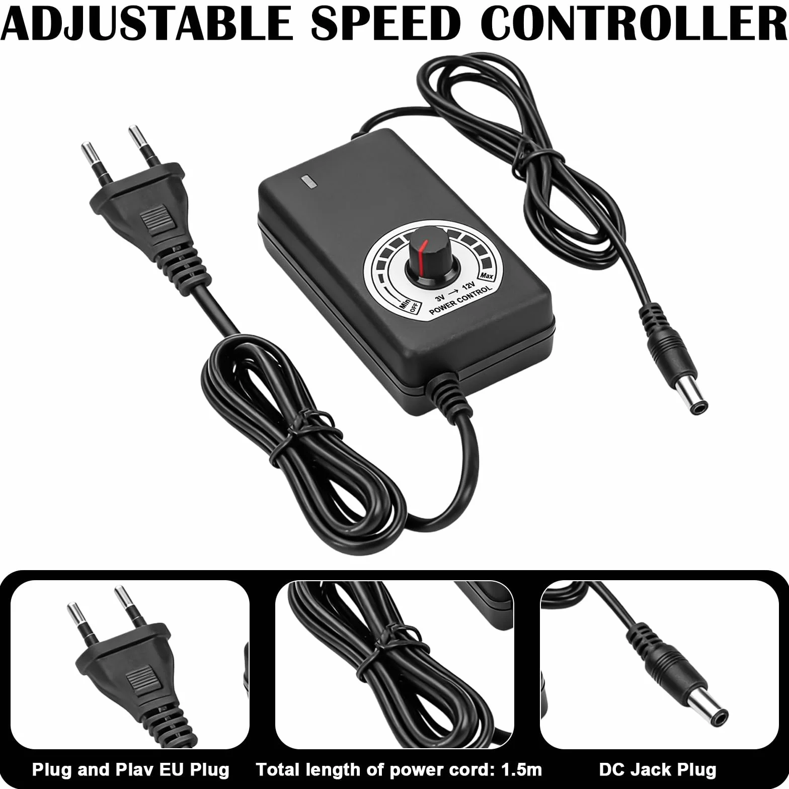 Regulator prędkości obrotowej wentylatora PWM DC 3-12 V Step up 100-240 V AC 1-4 PC Fan Adapter