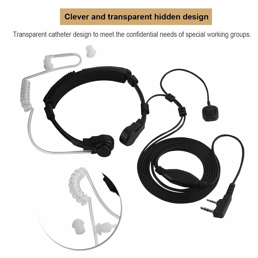Throat Mic zestaw słuchawkowy, rura akustyczna gardło mikrofon mikrofon przewód powietrza słuchawki PTT do UV-5R BF-888S Walkie Talkie
