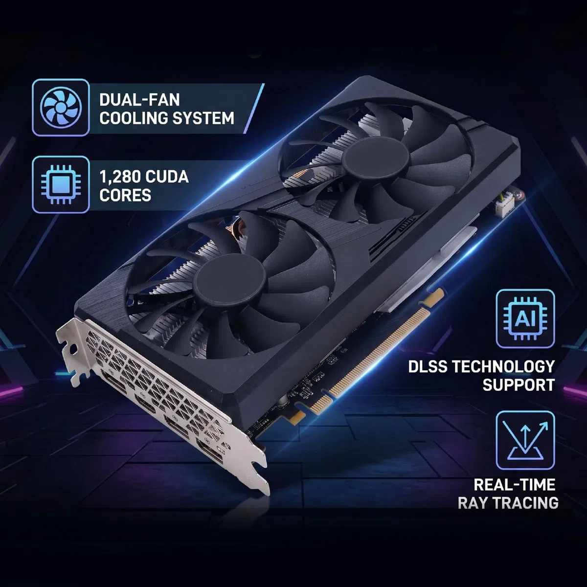 XUMIUZIY Karta Graficzna, 192-bitowa Karta Graficzna PCI Express 3.0 X16 6 GB GDDR5 do Gier z Podwójnym Wentylatorem 1xinterfejs Multimedialny Wysokiej Rozdzielczości 2xDisplayPort