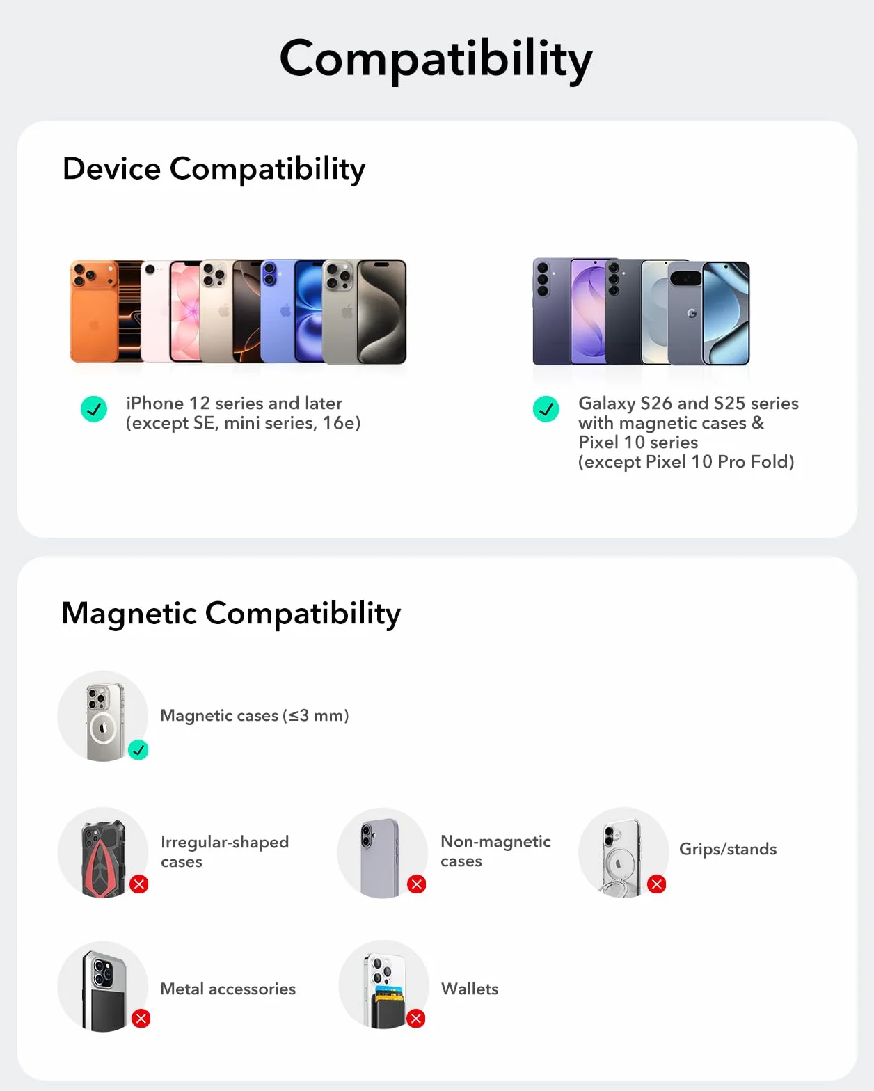 ESR Qi2 Magsafe uchwyt samochodowy na telefon 15 W, Magsafe, ładowarka samochodowa i bezprzewodowa magnetyczna szyba przednia do iPhone'a Air/17/16/15/14/13/12, Google Pixel 10, Galaxy S25, szybkie