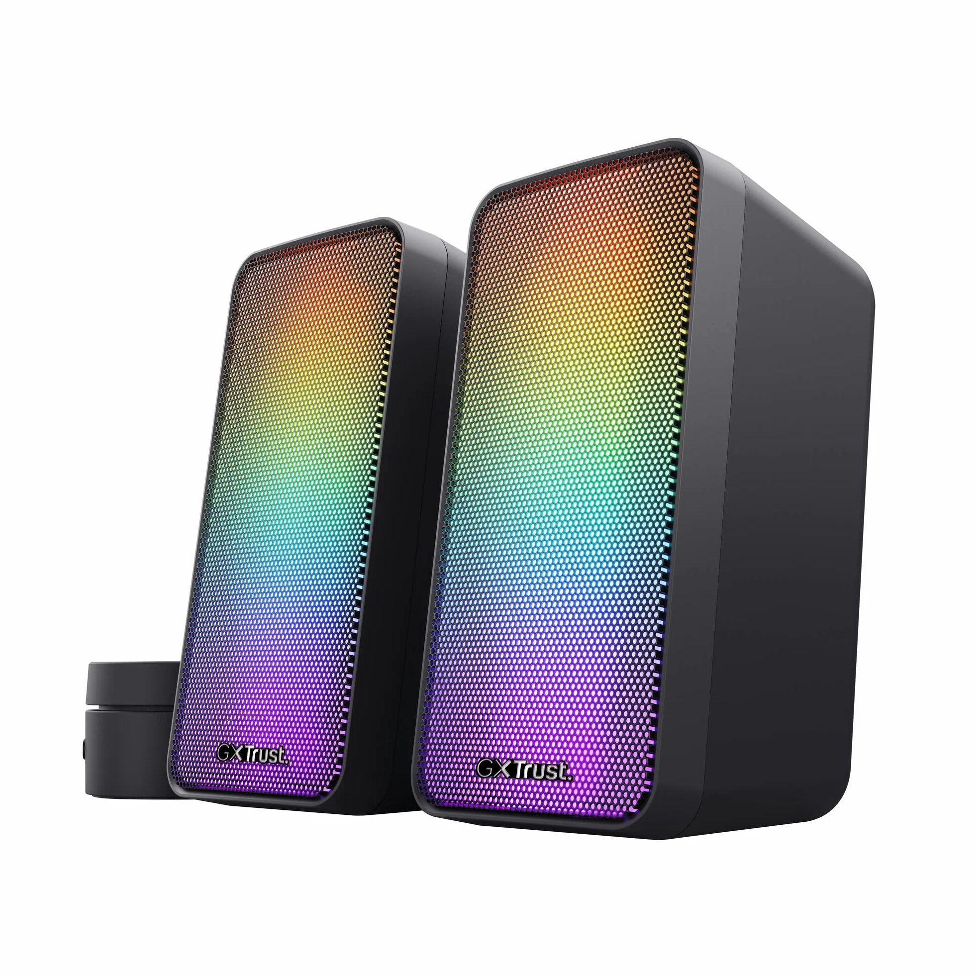 Trust Gaming GXT 611 Wezz 2.0 głośniki do gier z oświetleniem RGB LED 12 W (6 W RMS), zasilanie USB, 3,5 mm, głośniki PC stereo dla komputera, laptopa i gier - czarny