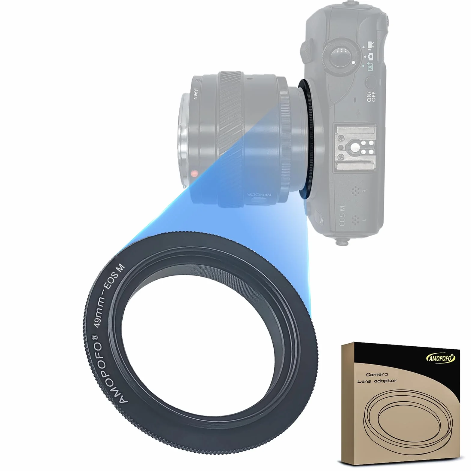 EOS M-49 mm adapter retro/pierścień odwrócony makro, do Canon EOS M Mirroless M1 M2 M3 M10 M50 M6 M5, do odwrotnego przykręcenia obiektywu. Do zdjęć makro