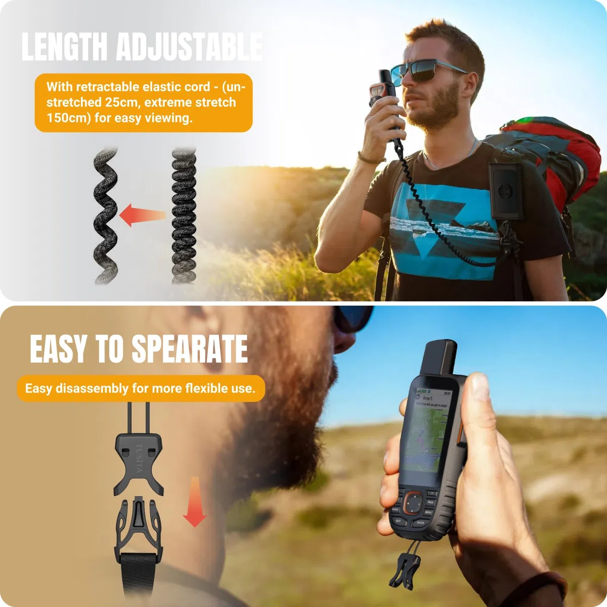 TUSITA Linka Zabezpieczająca do Plecaka Akcesori Kompatybilny z Garmin Handheld GPS Urządzeniami - Uchwyt na Pasek na Ramię z Ochraniacz na Ramię - Uchwyt na Pasek System Mocowania