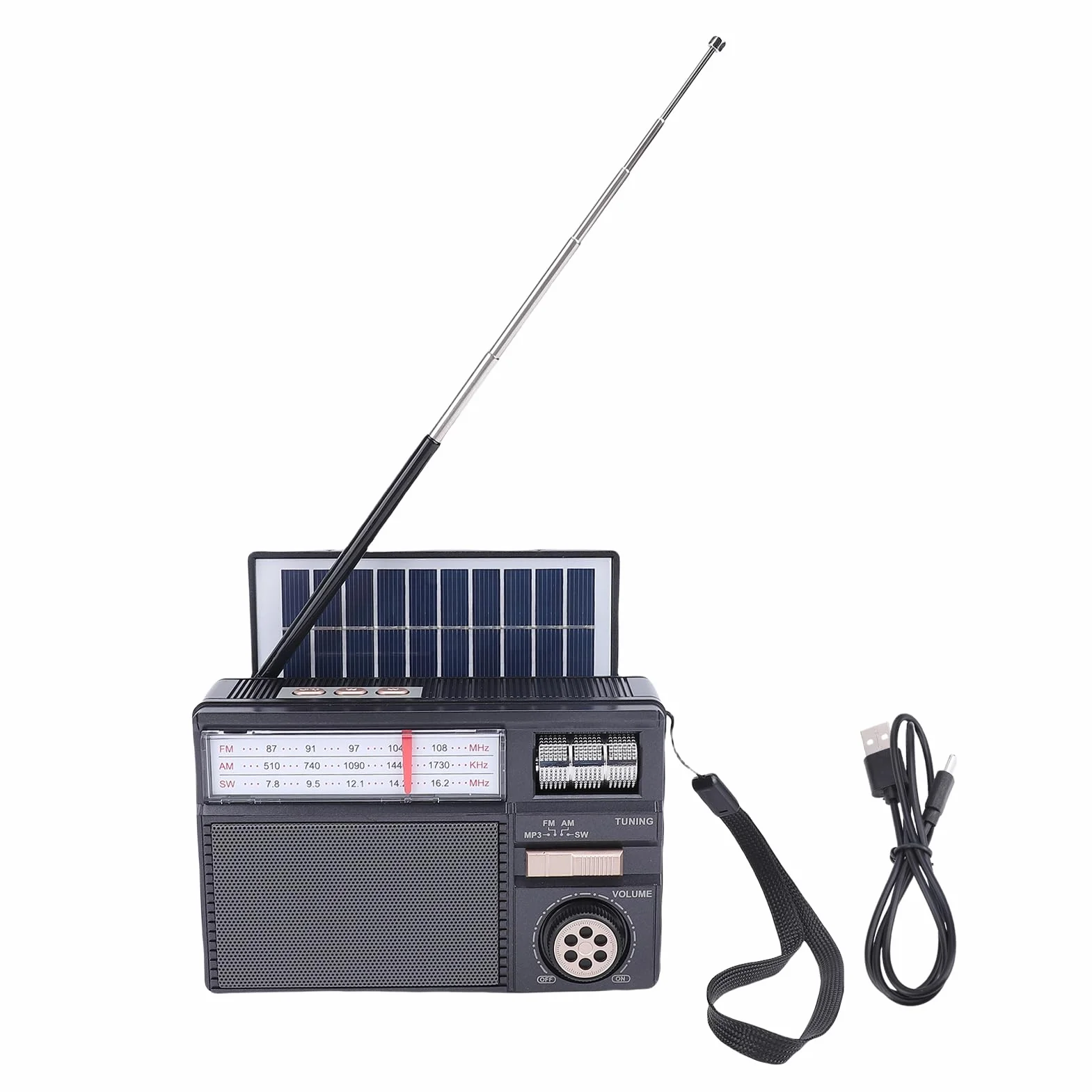 Gugxiom Solarne Radio Bluetooth, Przenośne Radio AM FM SW z Panelem Słonecznym, Akumulatorowy Głośnik Zewnętrzny na Kemping, Obsługa Odtwarzania Kart USB/TF (BLACK)