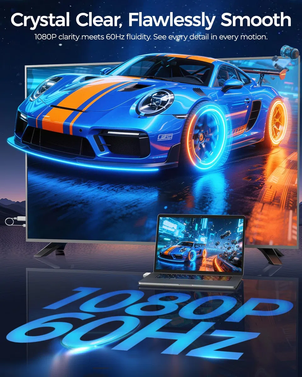 Alxum Bezprzewodowy nadajnik HDMI – USB-C 50 m bezprzewodowa transmisja HDMI Plug & Play, wyjście 4K HD, przenośny przedłużacz złącza HDMI 2,4 g/5G do monitora/projektora z telefonu/tabletu