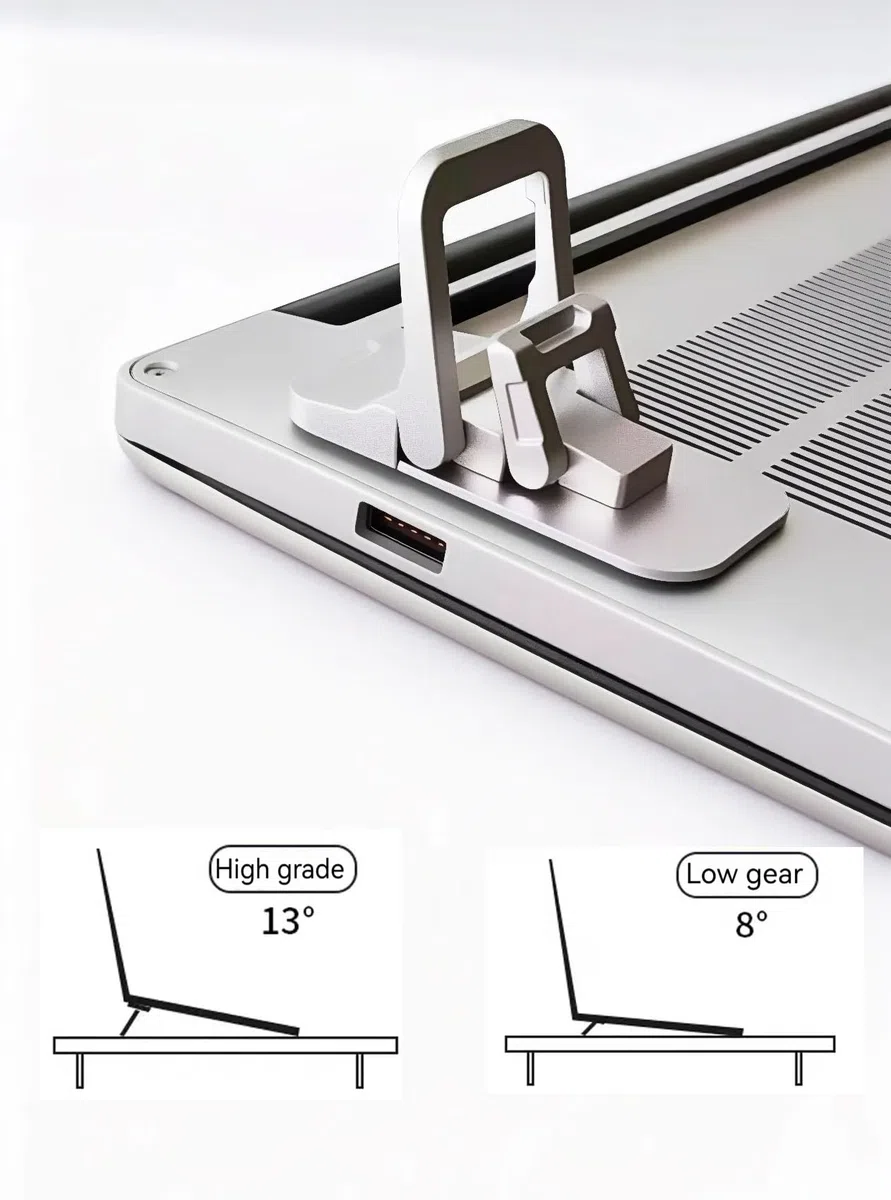 Stojak na laptopa, przenośny stojak chłodzący do laptopa, składany metalowy stojak na klawiaturę, mini kolumna klawiatury (srebrny, dwa biegi)