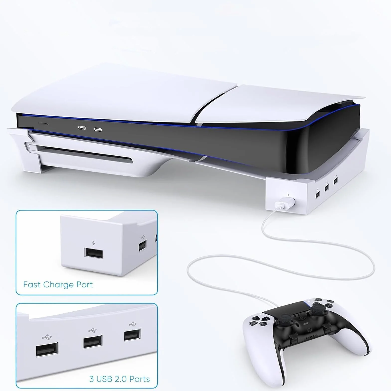MOOKEENONE Poziomy koncentrator, 4 porty USB, podstawa do konsoli PS5 Slim, akcesoria modernizacyjne stojak uchwyt