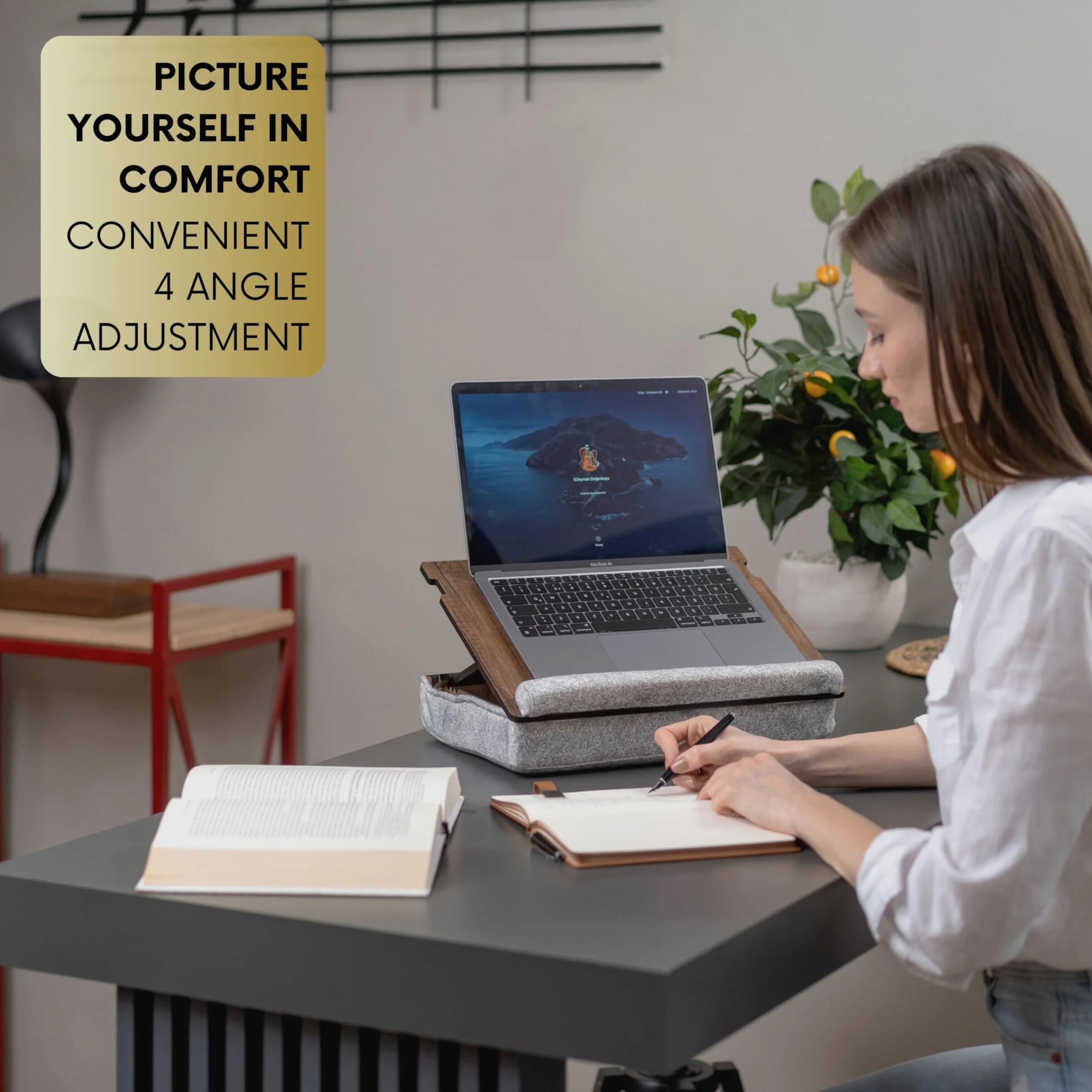 Vigo Wood Taca na laptopa ergonomiczna regulowana wysokość amortyzowane dno szuflada pod mysz